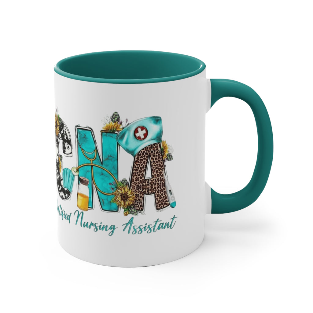 Certified Nursing Assistant (CNA) Accent Mug — Floral & Medical Icons 11oz Medical Christmas Mug