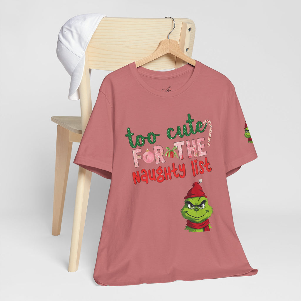 Christmas T-Shirts and Sweatshirts Collection Cute Grinch Holiday Tee 'Too Cute for the Naughty List' Unisex Jersey T-Shirt