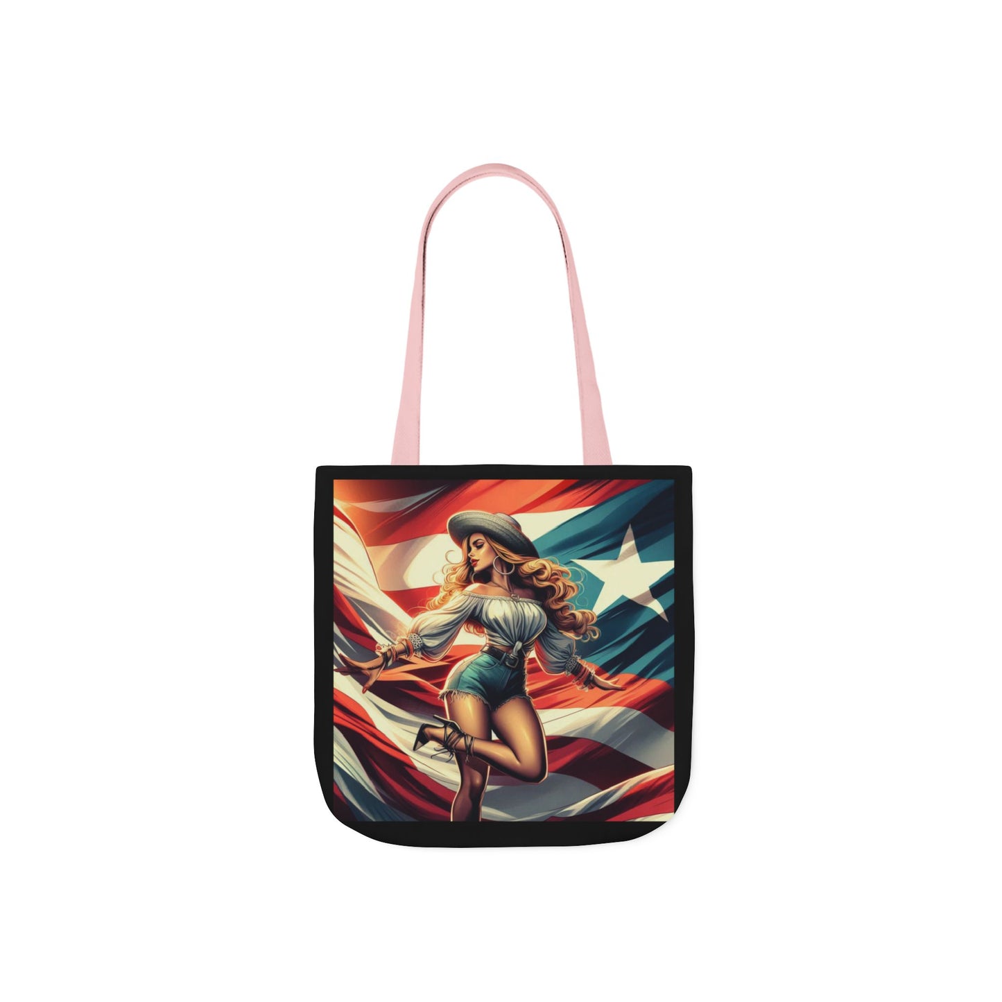 Puerto Rican Flag Handbag Canvas Tote Bag, 5-Color Straps