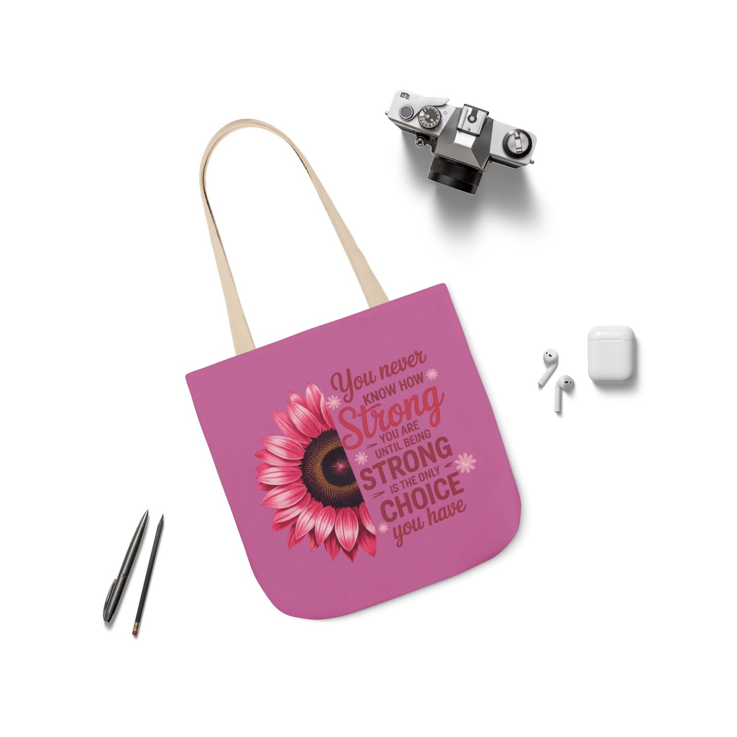 Cancer Survivor Hope Collection Inspirational Canvas Tote Bag with Floral Design