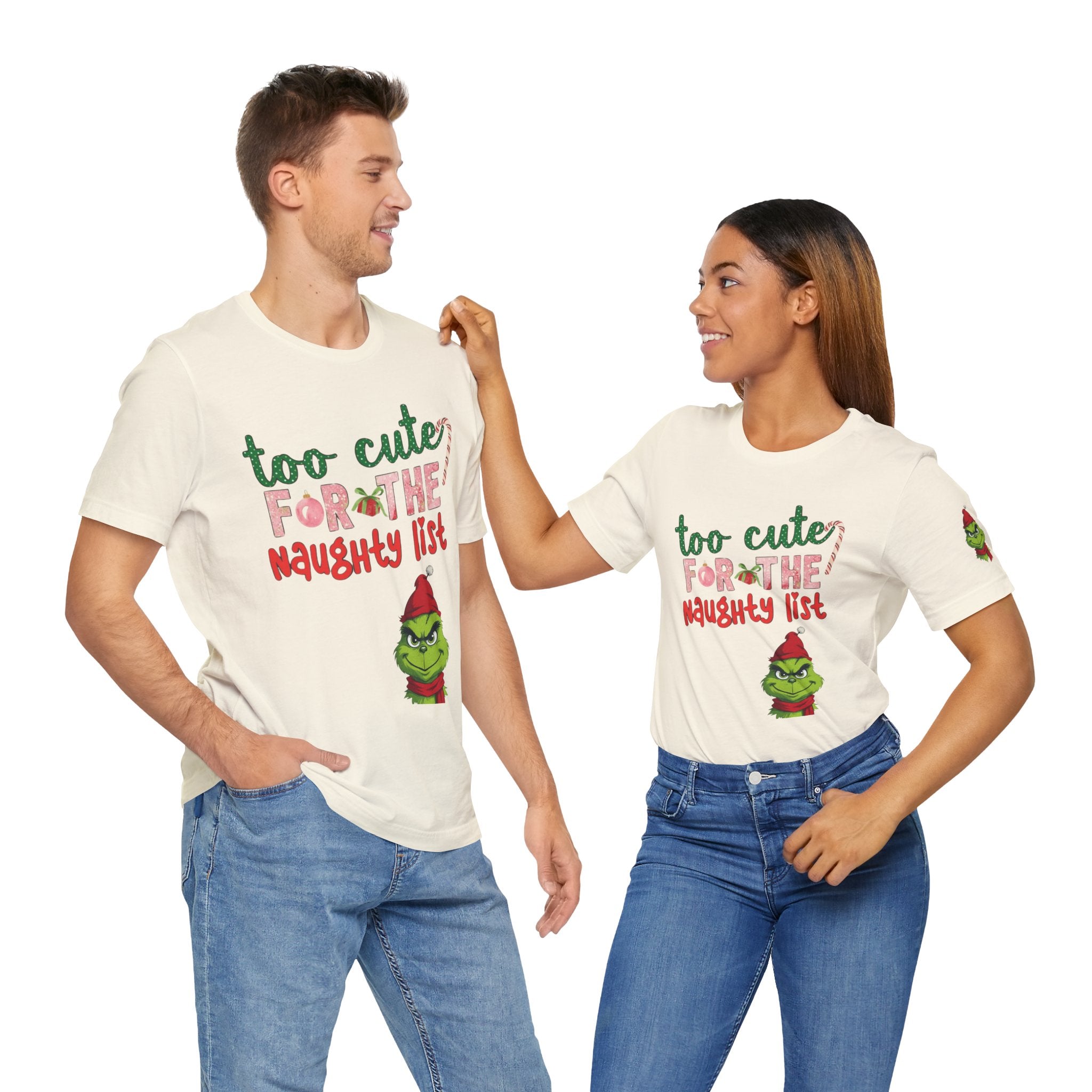 Christmas T-Shirts and Sweatshirts Collection Cute Grinch Holiday Tee 'Too Cute for the Naughty List' Unisex Jersey T-Shirt