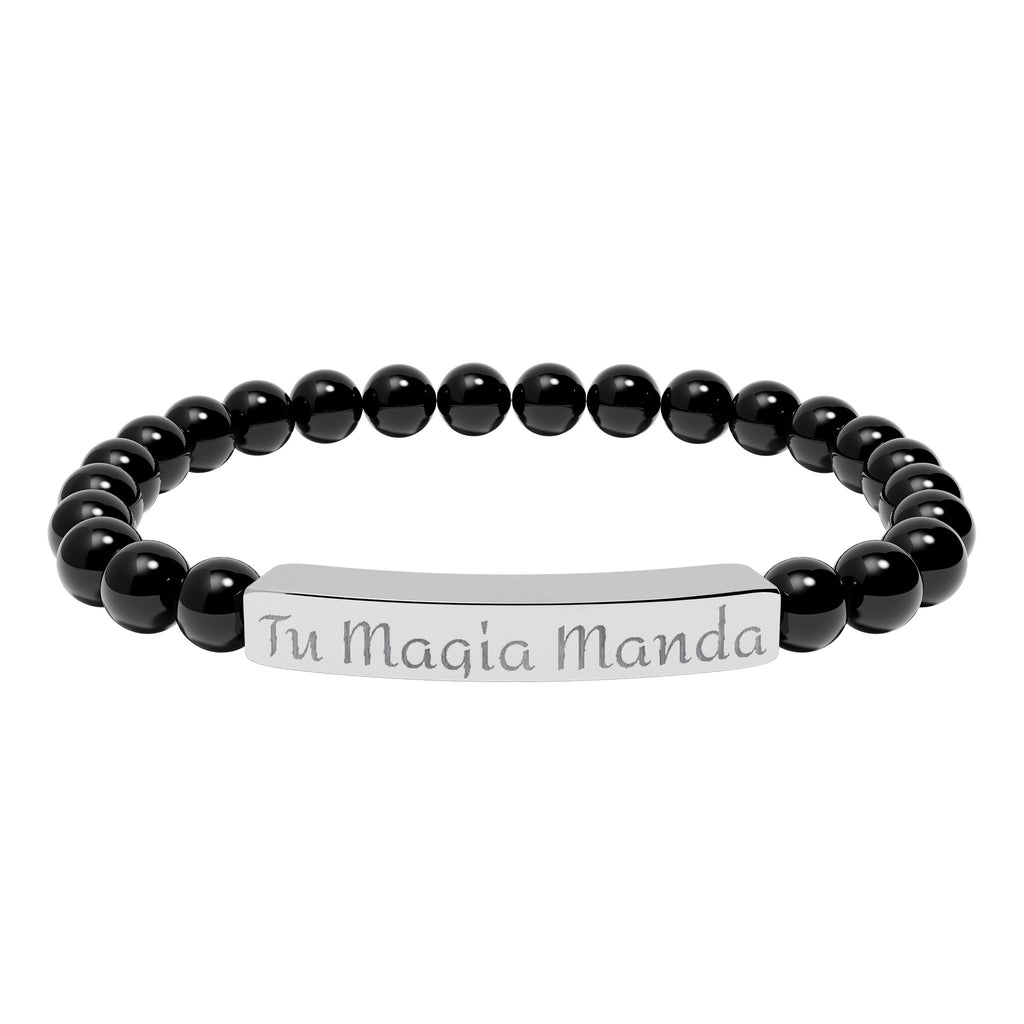 Tu Magia Manda Engravable Natural Stone Stretch Bracelet — Personalized Bar Bead Bracelet