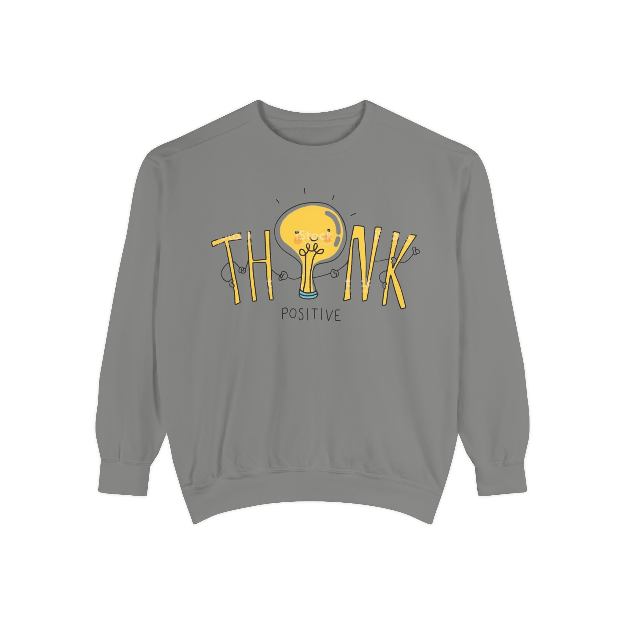 Think Positive Sweatshirt  Cute Lightbulb Graphic Positive Vibes Crewneck