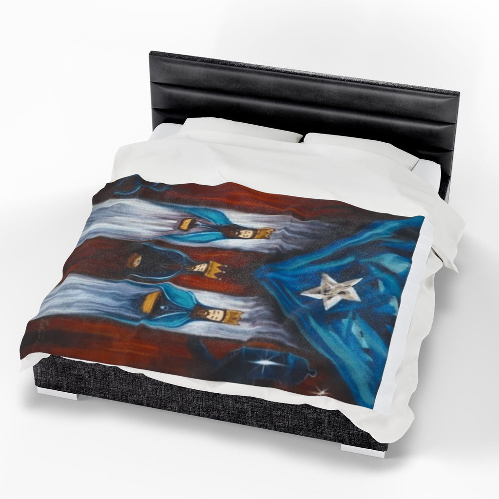 Three Kings Velveteen Plush Blanket — Nativity Magi Christmas Throw Navidad Boricua Christmas Blanket
