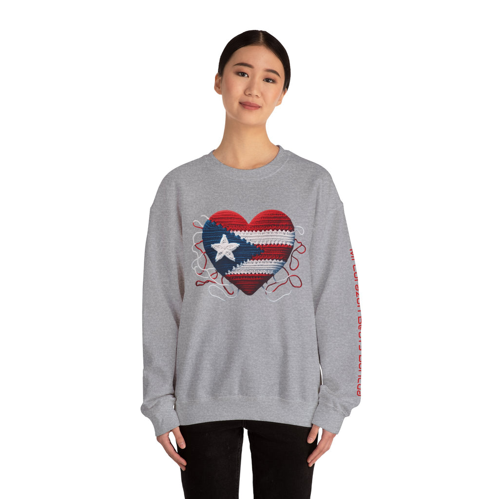 Puerto Rico Heart Crewneck Sweatshirt  Puerto Rican Flag Heart Knit Design
