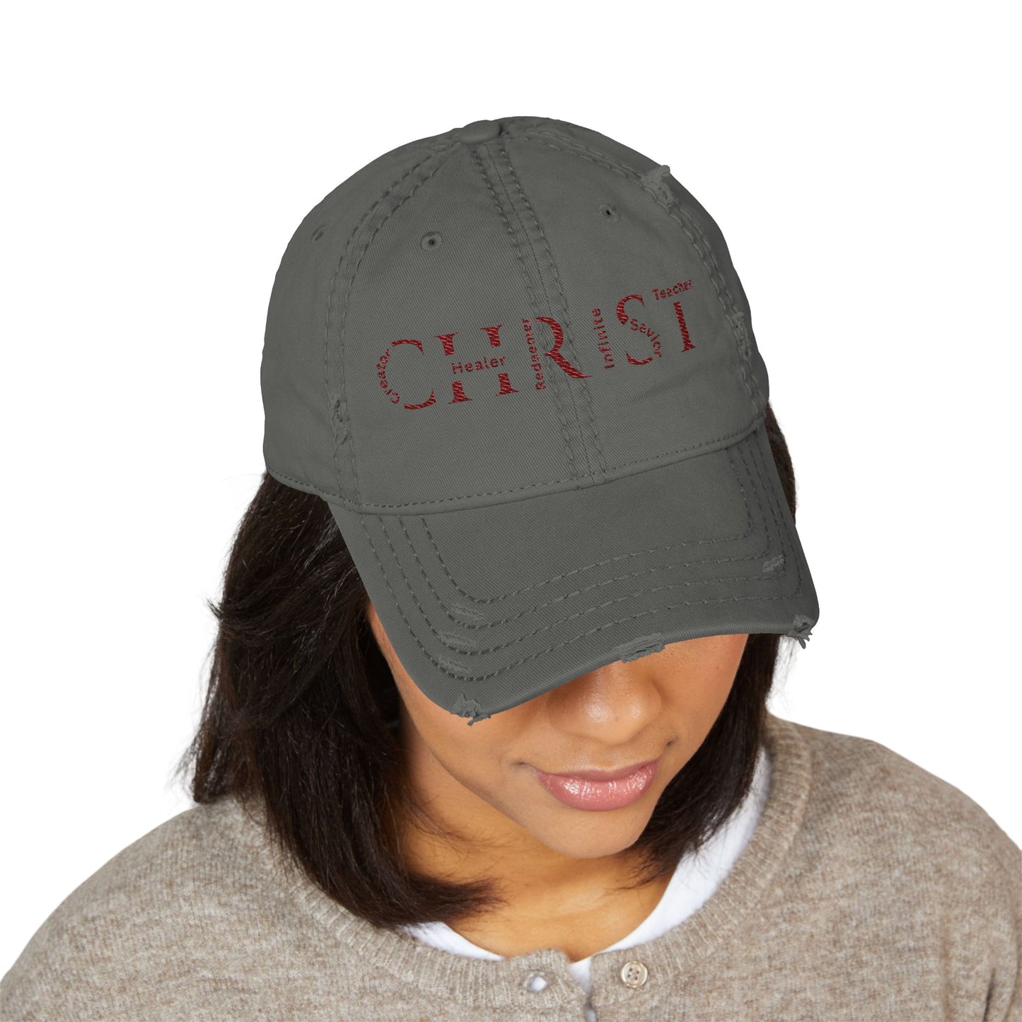 Distressed Embroidered 'CHRIST' Dad Hat — Vintage Christian Baseball Cap