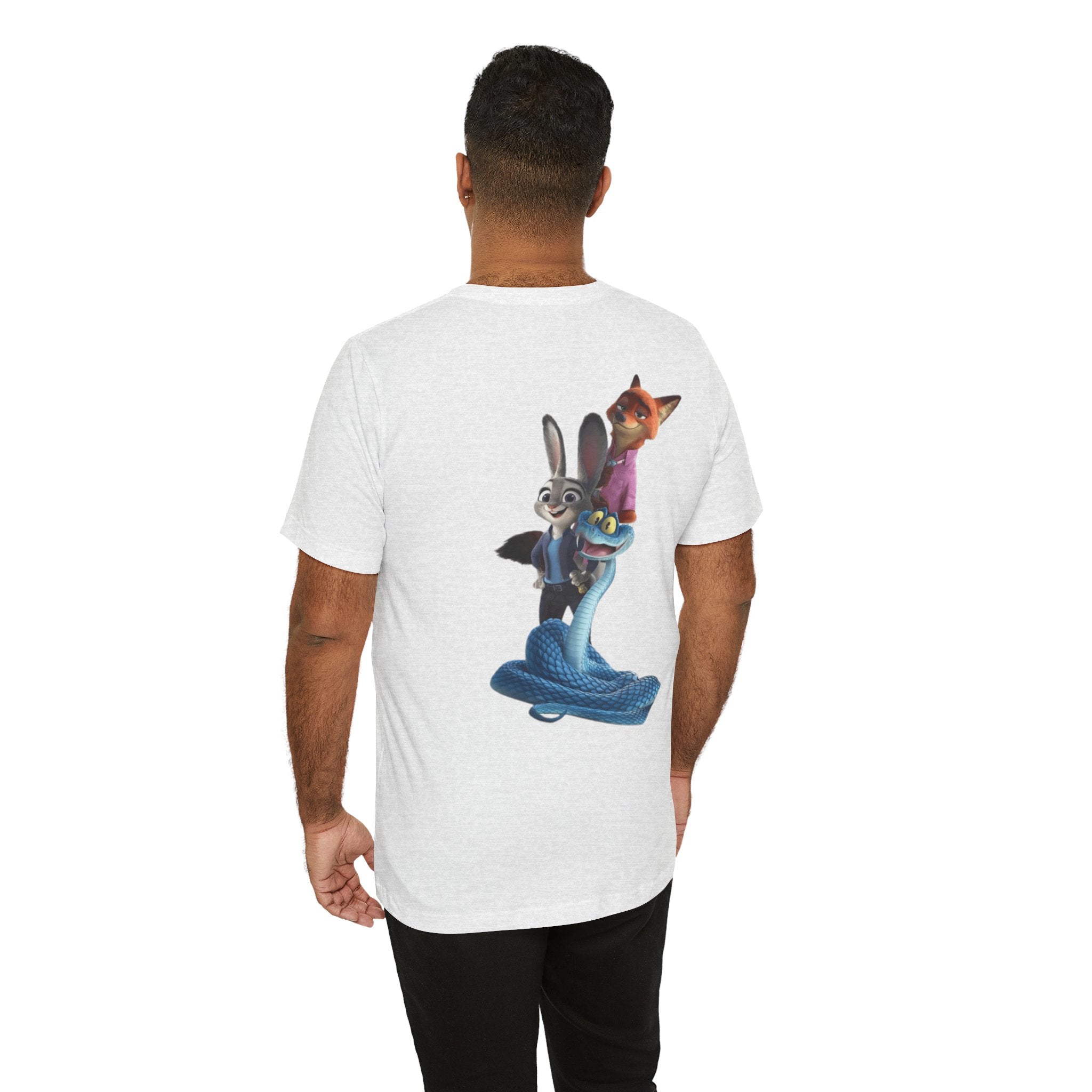Animated Character Tee — Cute Fox & Bunny Stack Graphic T-Shirt  cartoon-style Christmas artwork