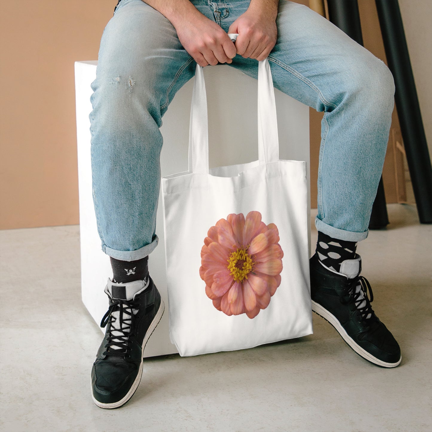 Stylish Floral Cotton Tote Bag, Eco-Friendly Shopping Tote, Beach Bag, Gift for Her, Reusable Grocery Bag, Fashionable Handbag