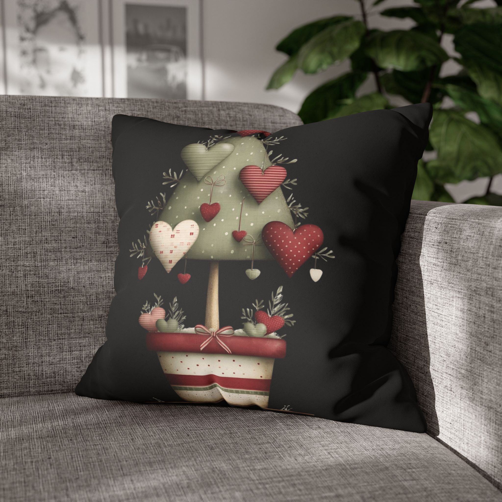 Valentine Heart Topiary Faux Suede Pillowcase CHRISTMAS PILLOW DÉCOR