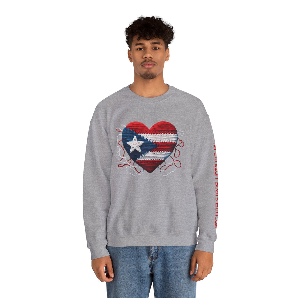 Puerto Rico Heart Crewneck Sweatshirt  Puerto Rican Flag Heart Knit Design
