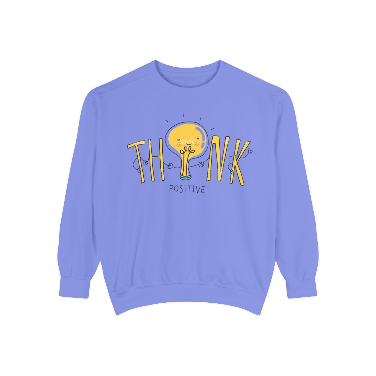 Think Positive Sweatshirt  Cute Lightbulb Graphic Positive Vibes Crewneck