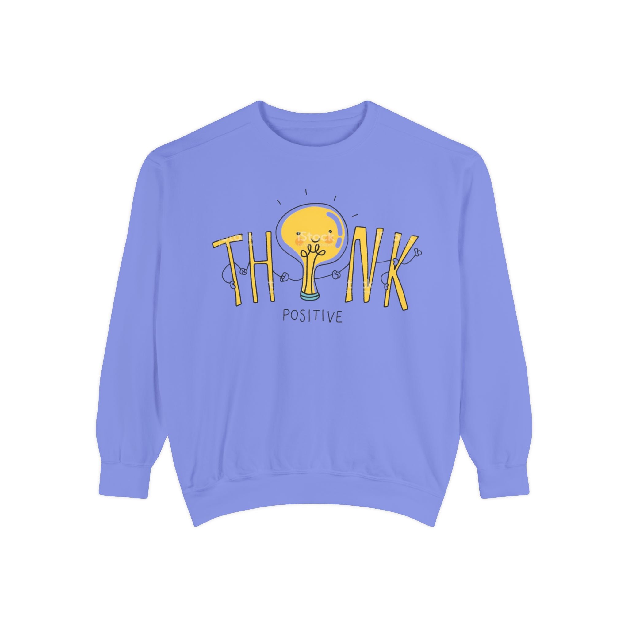 Think Positive Sweatshirt  Cute Lightbulb Graphic Positive Vibes Crewneck