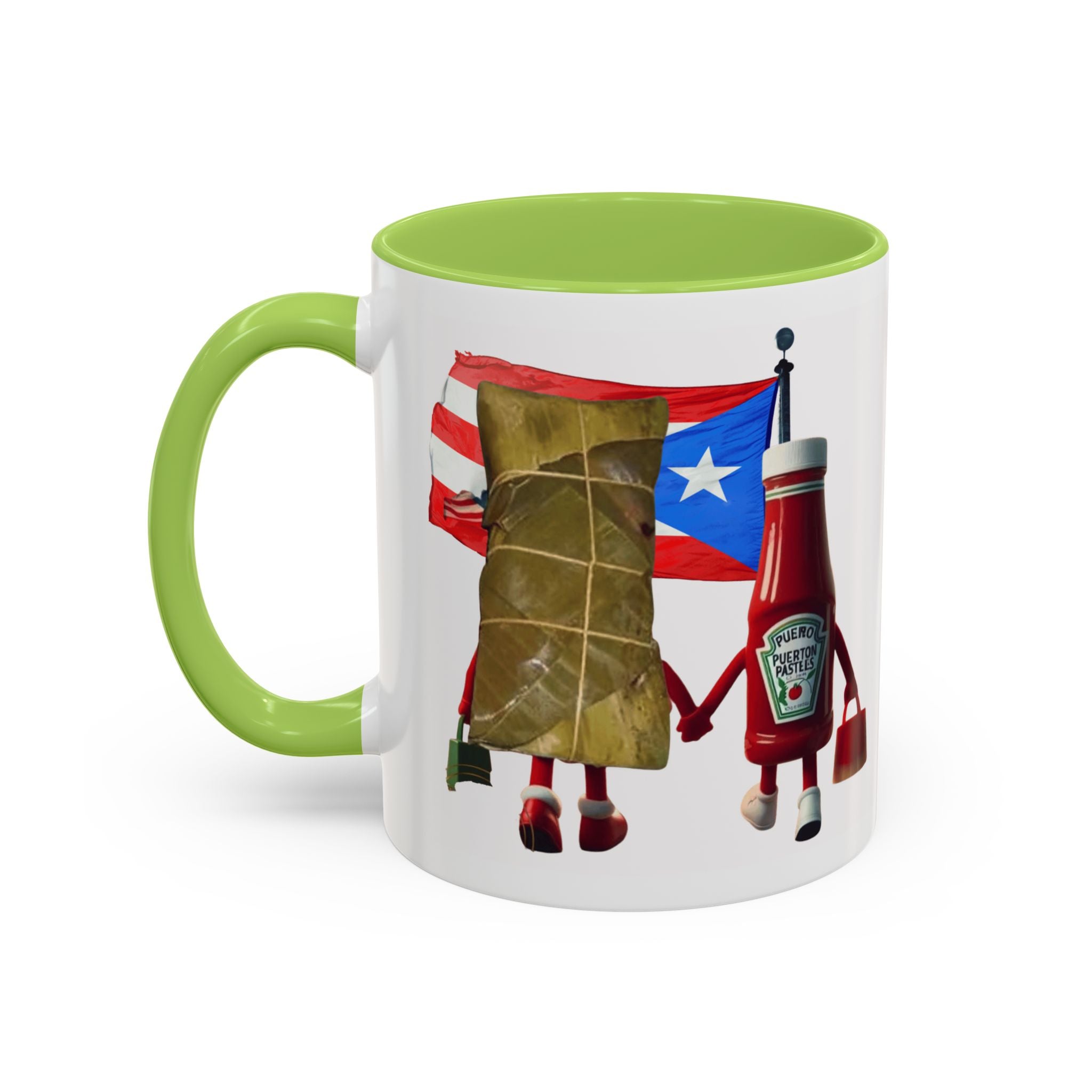 Puerto Rican Flag Ketchup & Pasteles Coffee Mug — Funny Food Friends Accent Mug (11/15oz)