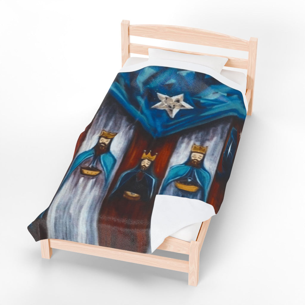 Three Kings Velveteen Plush Blanket — Nativity Magi Christmas Throw Navidad Boricua Christmas Blanket
