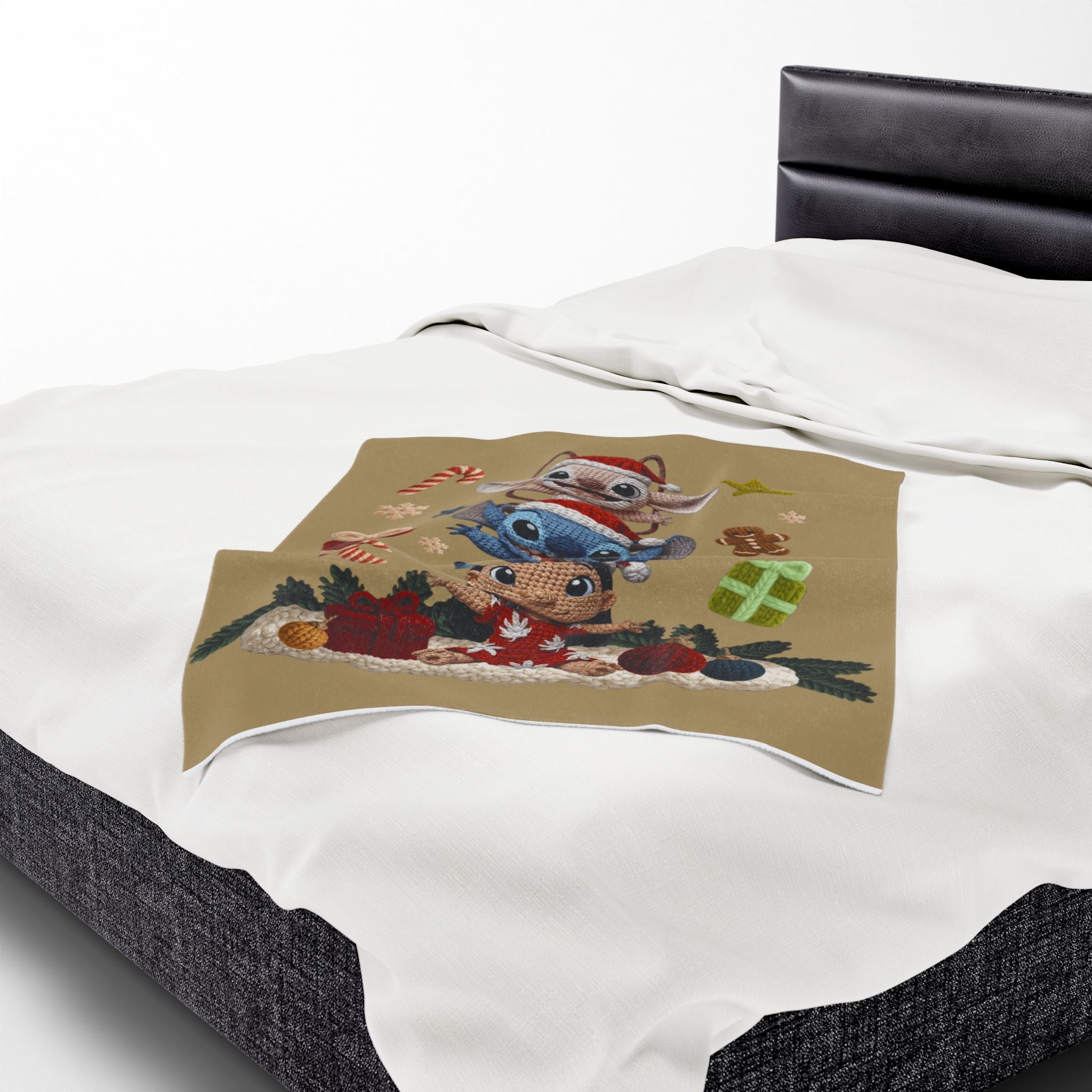 Winter Wonderland Cartoon Fleece Blanket Holiday Character Stack Velveteen Blanket Cute Christmas Stitch, Elf & Reindeer Plush Design
