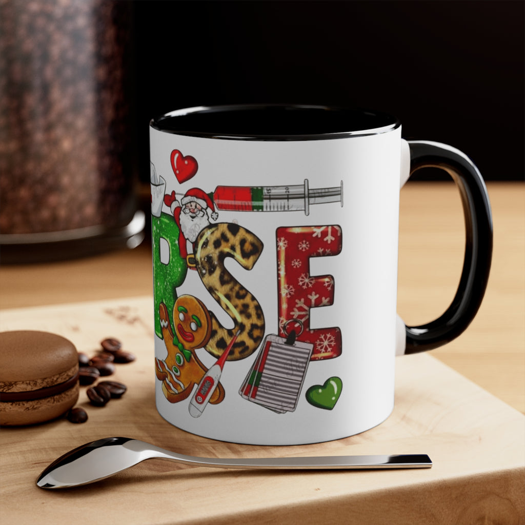 Christmas Nurse Accent Mug — Festive Healthcare Holiday Coffee Cup with Gingerbread & Candy Cane Design Medical Christmas Mug