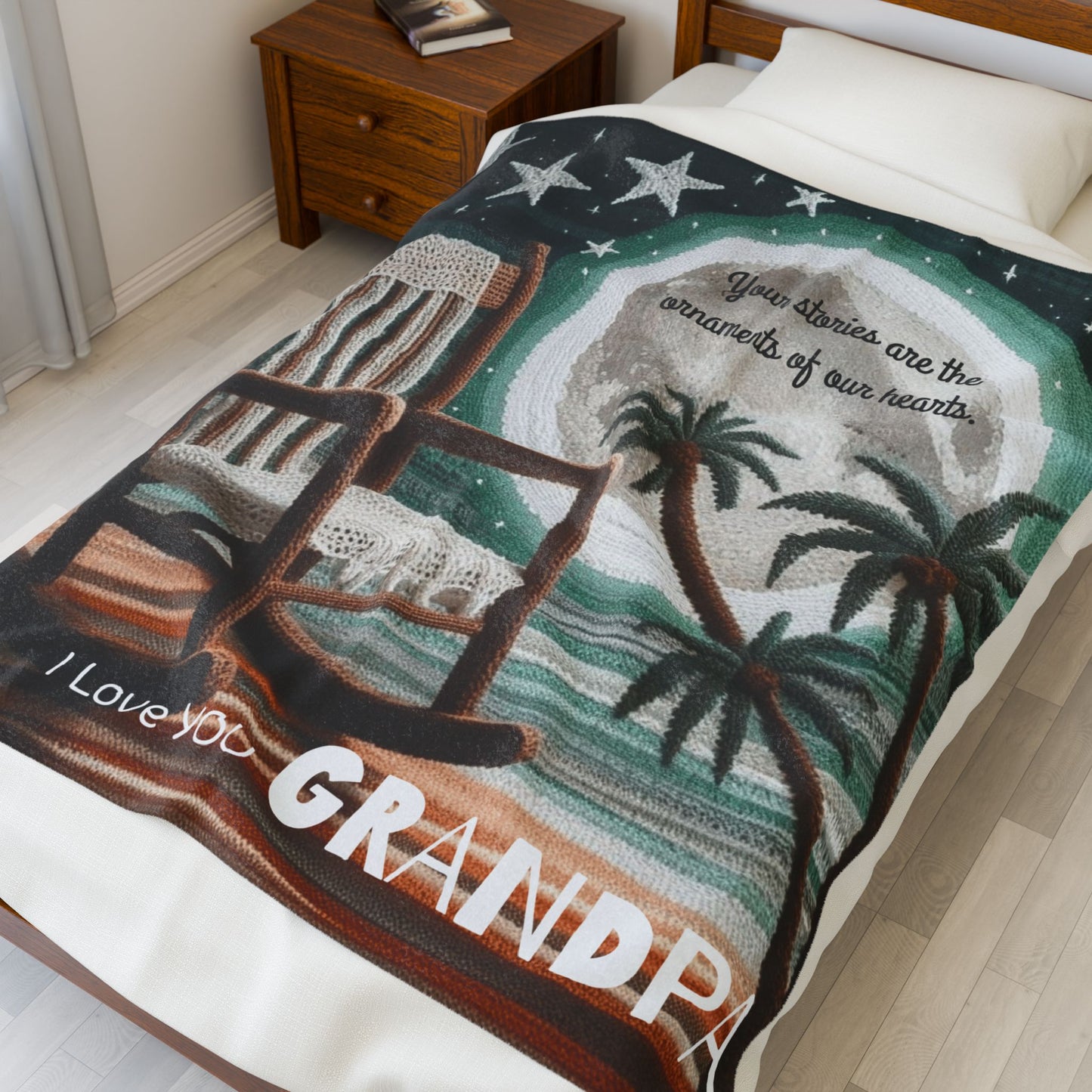 I Love You Grandpa Velveteen Plush Blanket — 'Your stories are the ornaments of our hearts' Rocking Chair Design