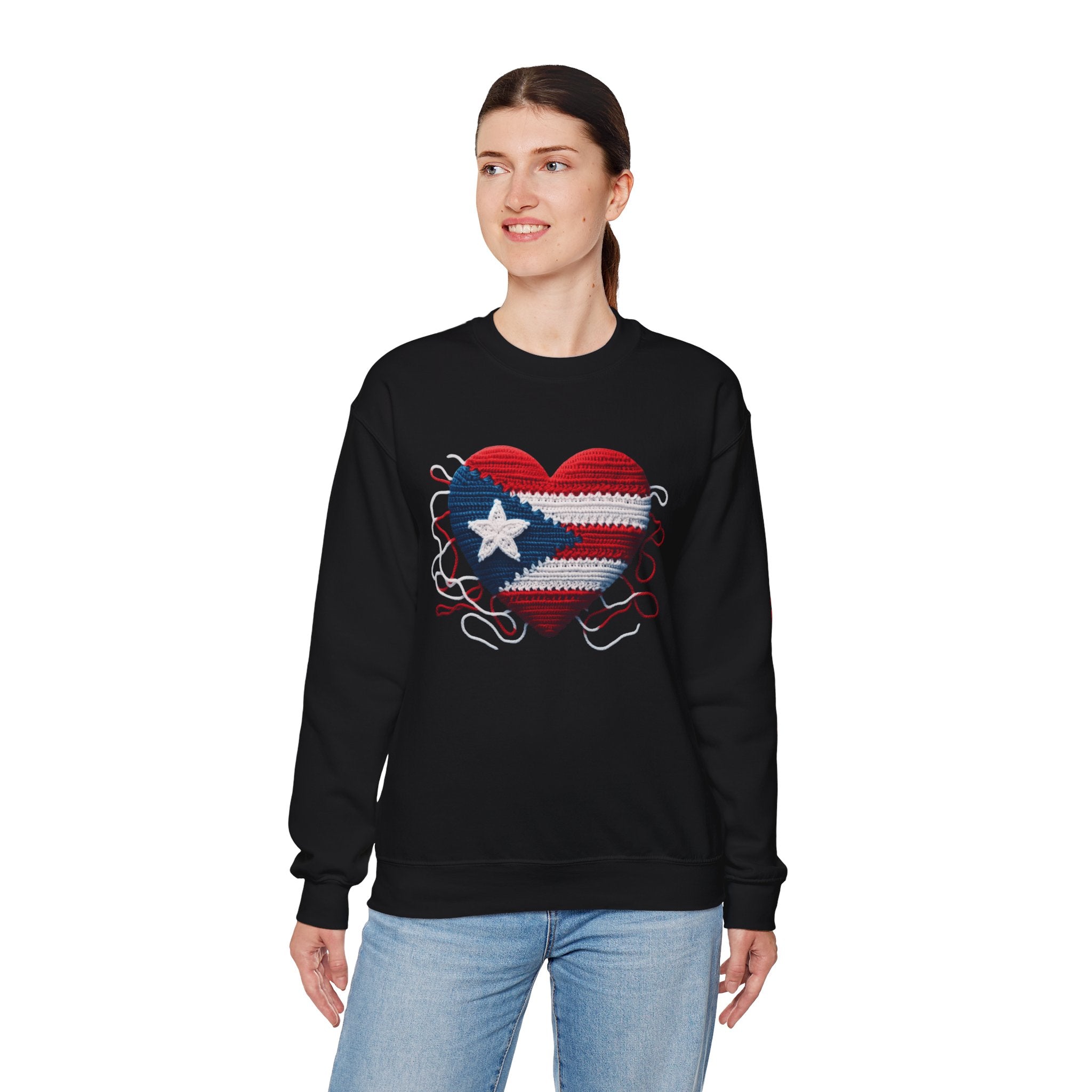 Puerto Rico Heart Crewneck Sweatshirt  Puerto Rican Flag Heart Knit Design