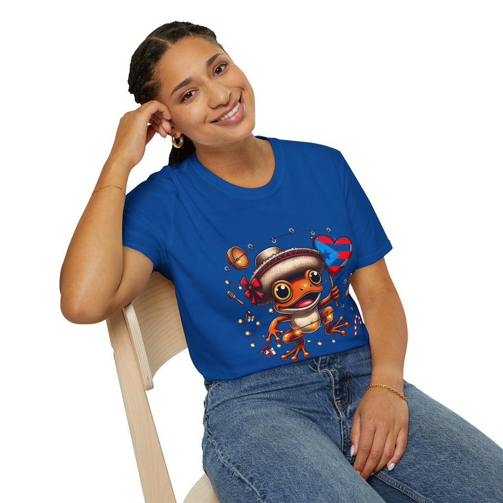 Puerto Rico Frog Holiday T-Shirt  Cute Coquí with Flag Heart (Christmas) Puerto Rico Navidades
