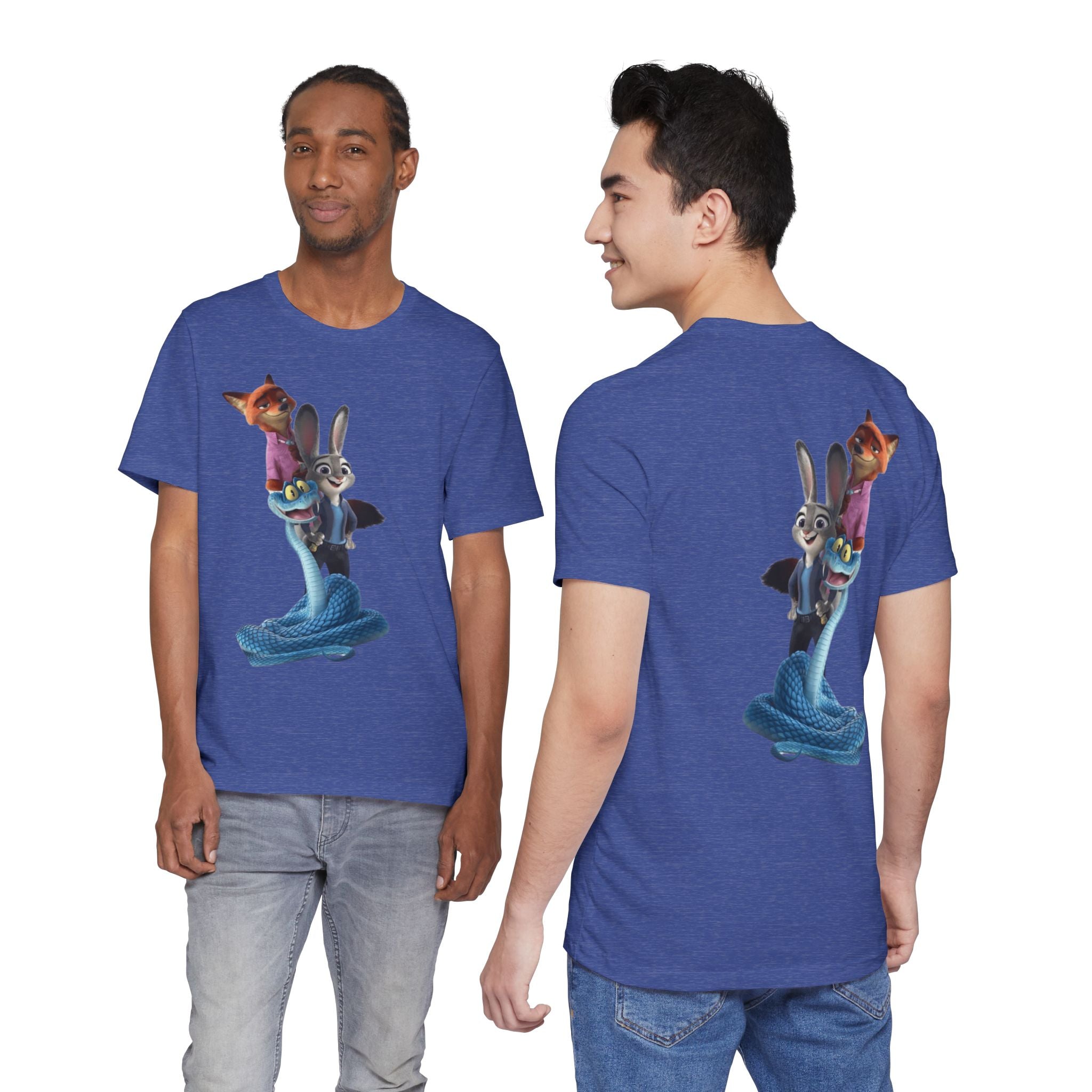 Animated Character Tee — Cute Fox & Bunny Stack Graphic T-Shirt  cartoon-style Christmas artwork