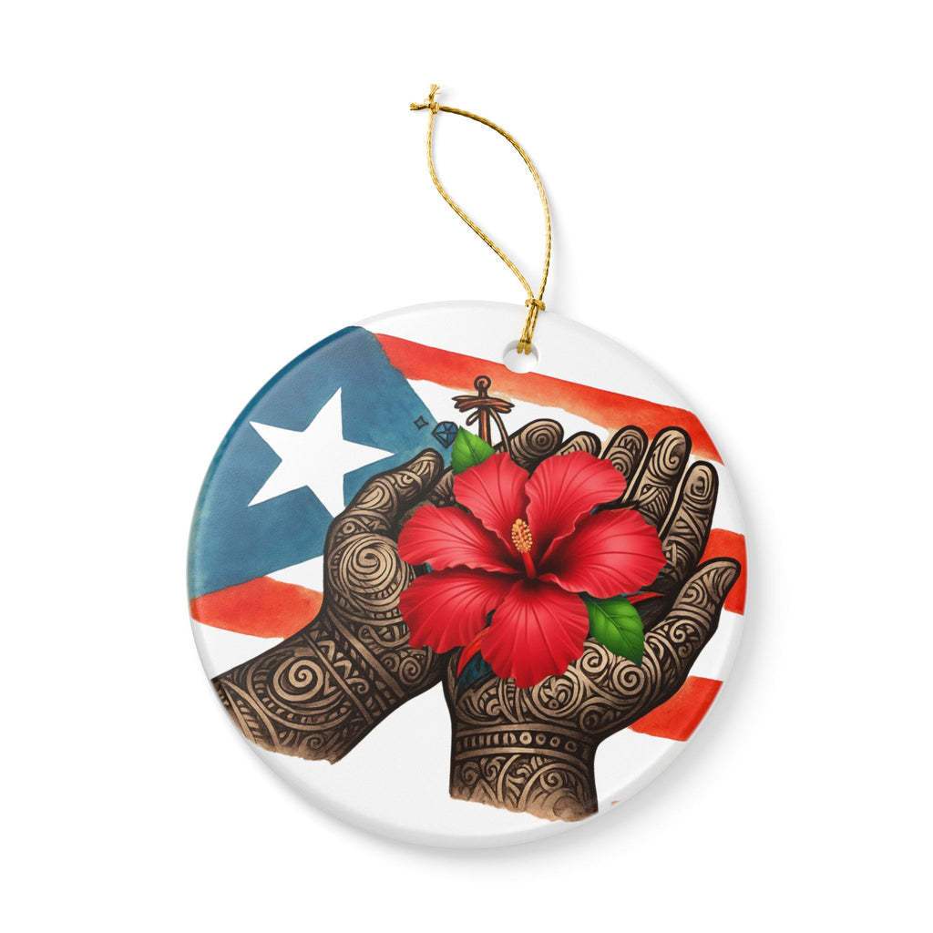 Puerto Rican Hibiscus & Coquí Hands (Round Decorative Hanging)