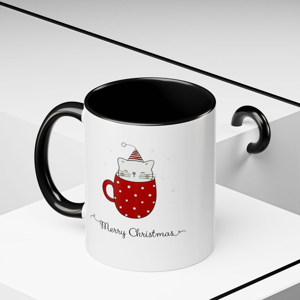 Christmas Cat Accent Mug "Merry Christmas" Polka Dot Holiday Coffee Cup Christmas Mugs Collection!
