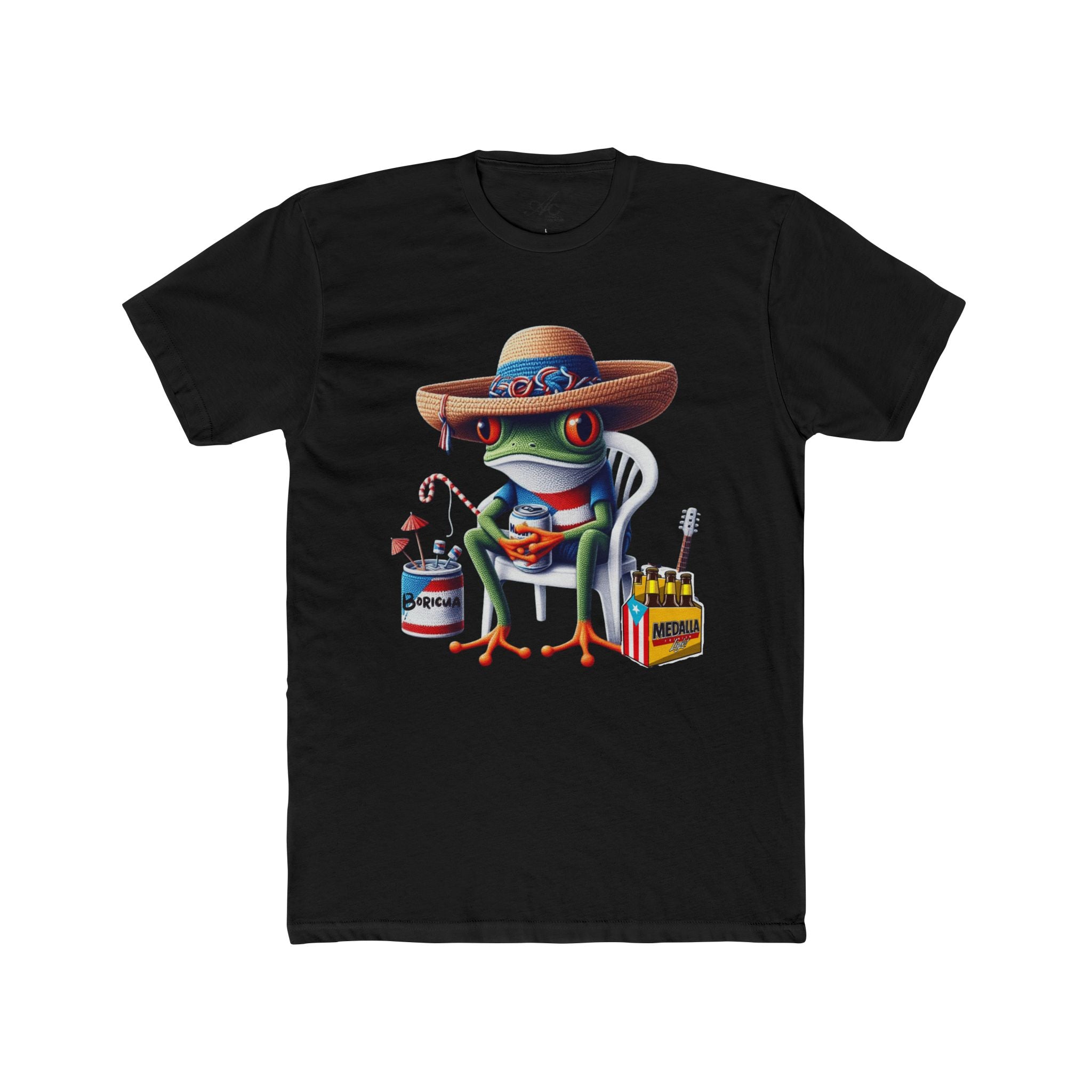 Puerto Rico’s Navidades Coqui Frog Fishing Tee  Cute Cartoon Frog Angler Graphic T‑Shirt