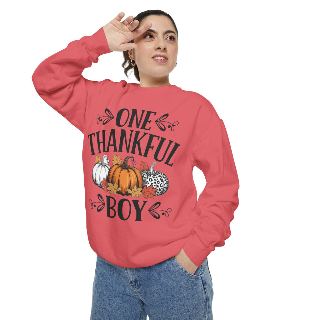 Thankful Boy Sweatshirt  Fall Pumpkin Thanksgiving Crewneck Fall T-Shirts and Sweatshirts Collection