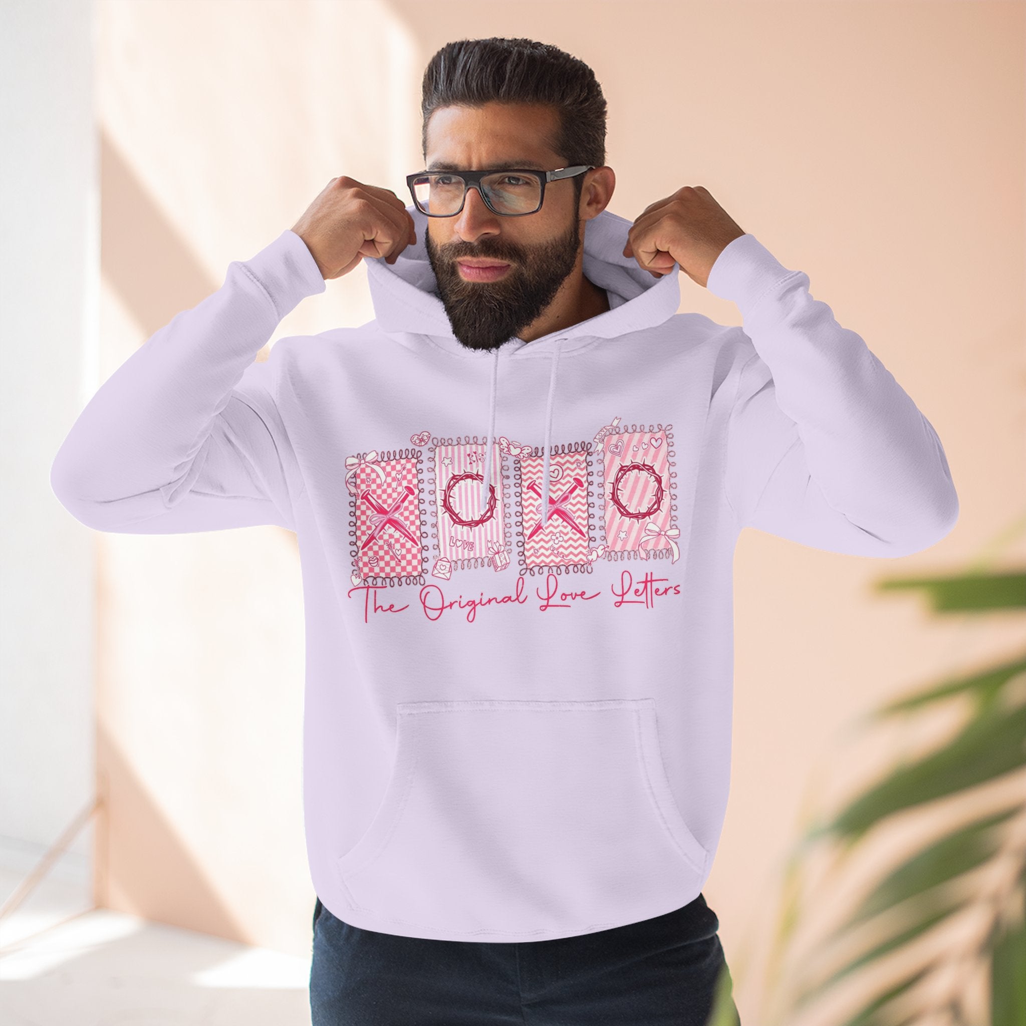 Hoodie  Pink XOXO Three Panel Love Letters Fleece Hoodie