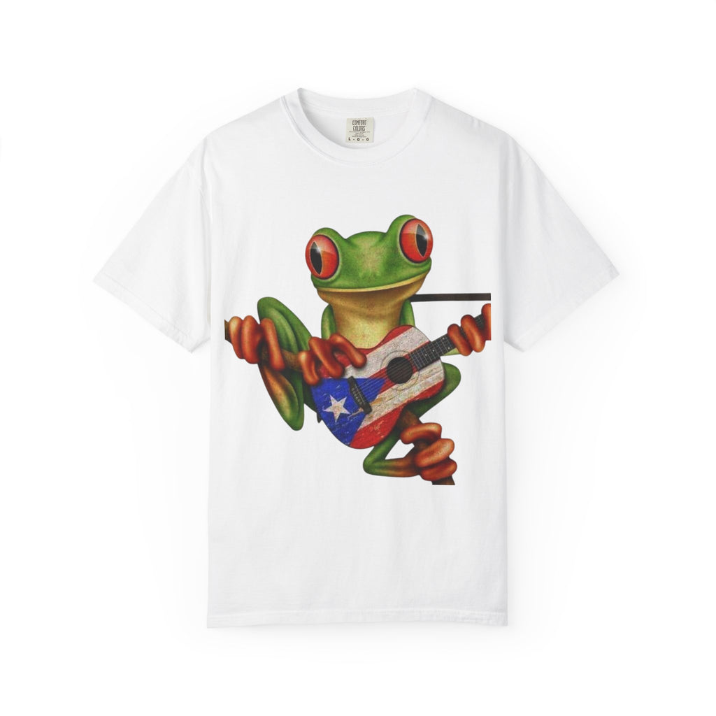 Where Boricua Meets Funky Guitar Frog T-Shirt, , Music Lover Gift, Cool Animal T-Shirt, Summer Style, Lightweight Apparel