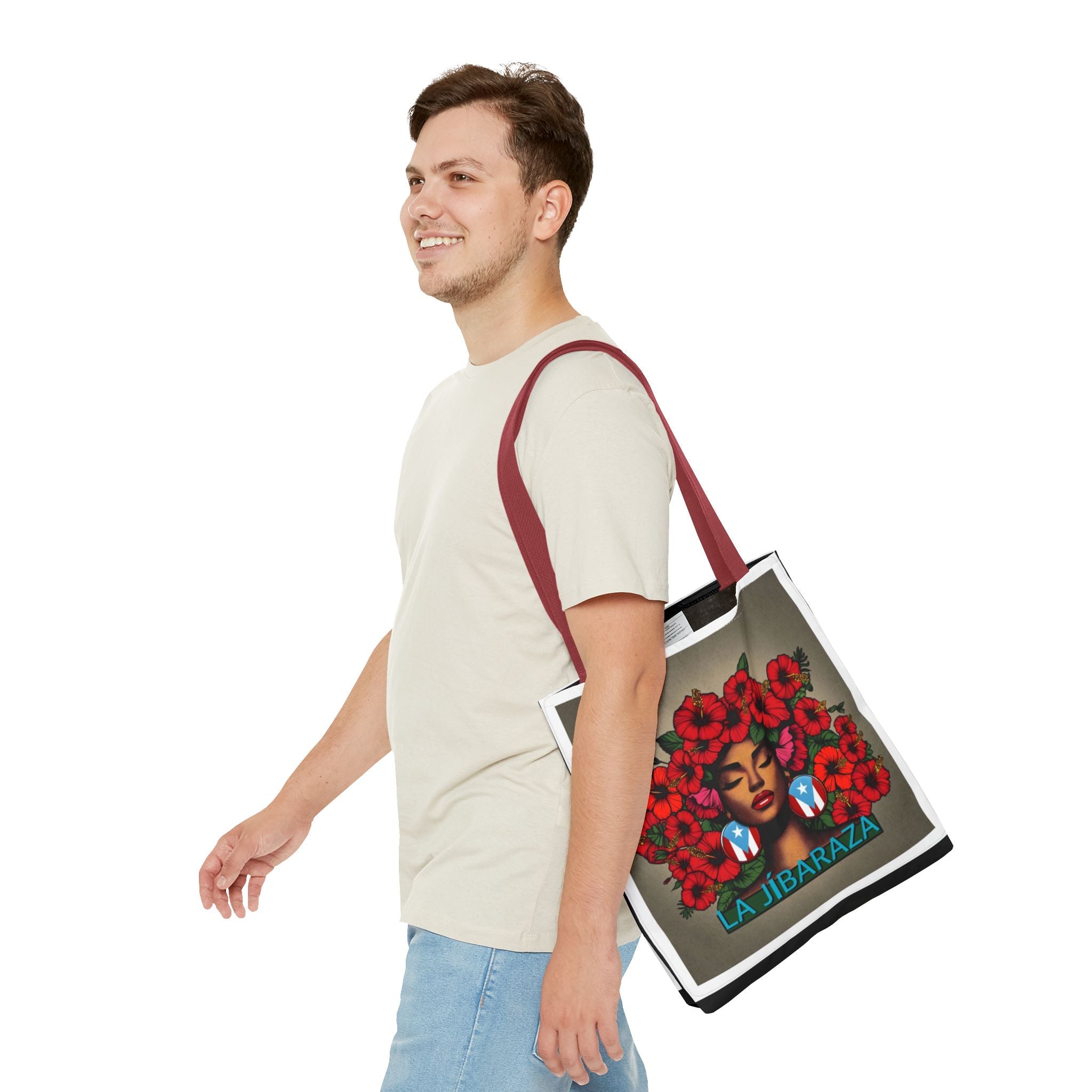 La Jíbara Tote Bag — Puerto Rican Floral Portrait Canvas Tote Puerto Rico Christmas Tote