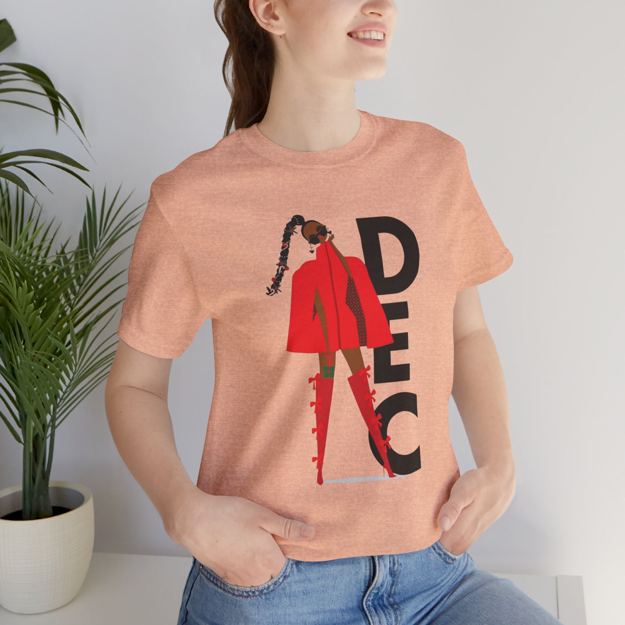 December Fashion Tee  Red Coat Model Graphic Shirt