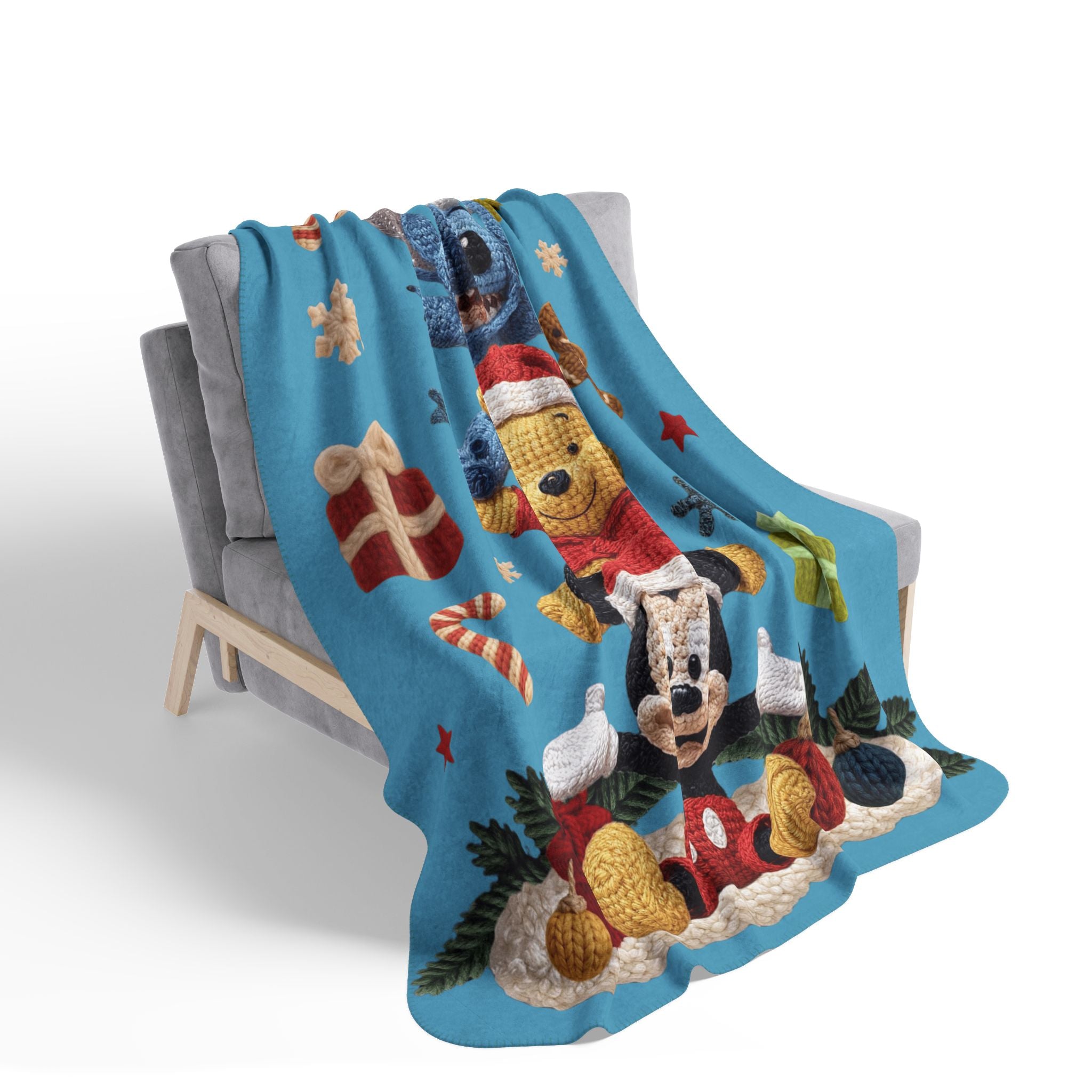 Winter Wonderland Cartoon Fleece Blanket Disney Holiday Plush Stack Fleece Sherpa Blanket  Mickey, Winnie & Stitch Christmas Throw