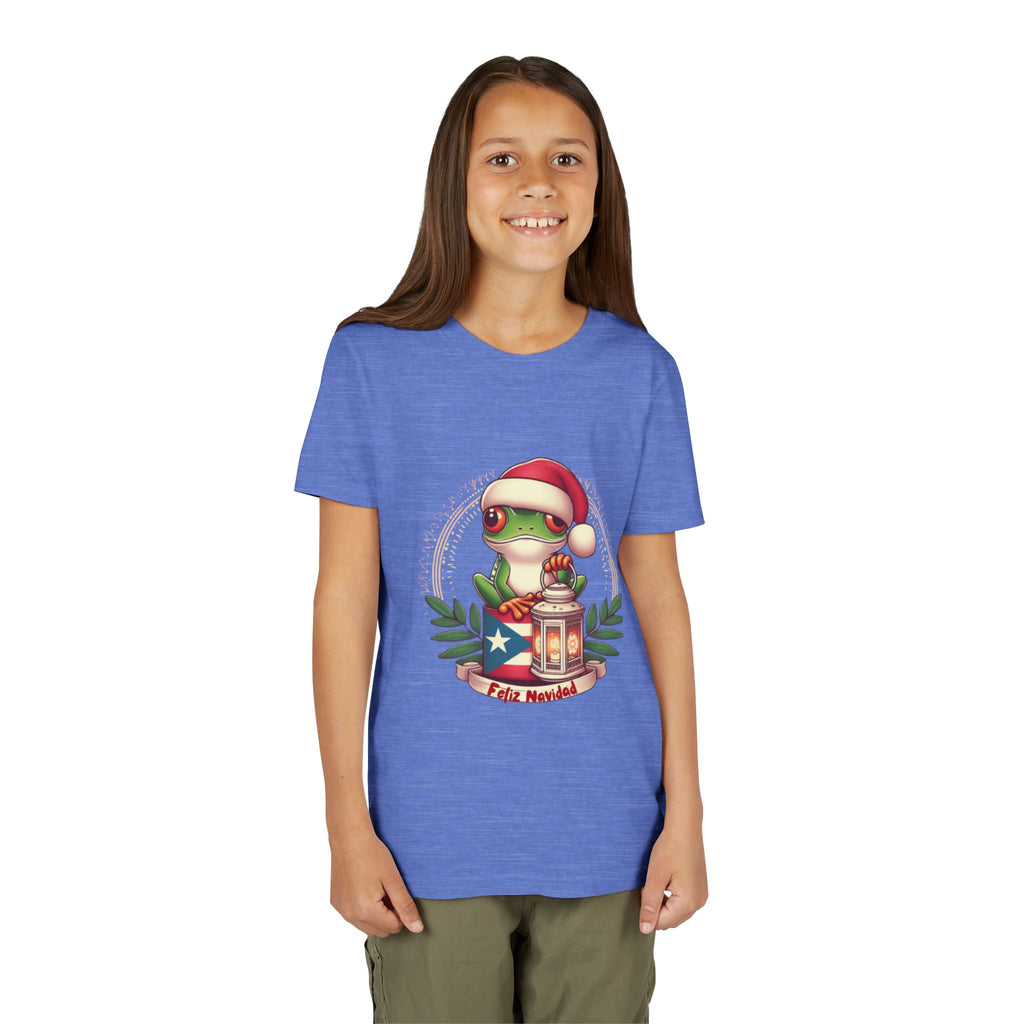 Kids Tee Cute Frog with Puerto Rican Flag & Lantern (Feliz Navidad)