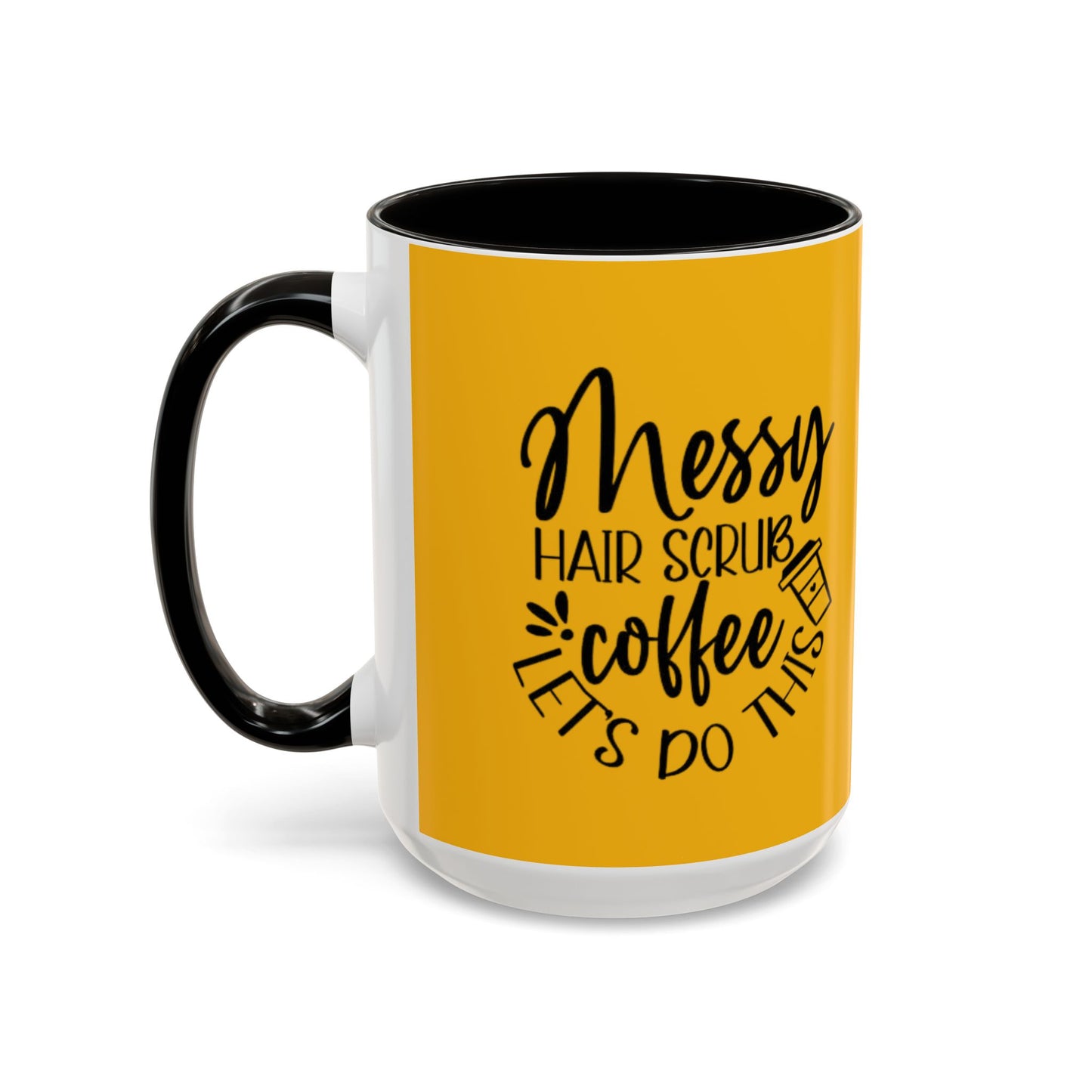 Holiday Coffee Cups with Festive Quotes & Designs Messy Hair Coffee Mug - Fun Yellow Ceramic Cup for Coffee Lovers