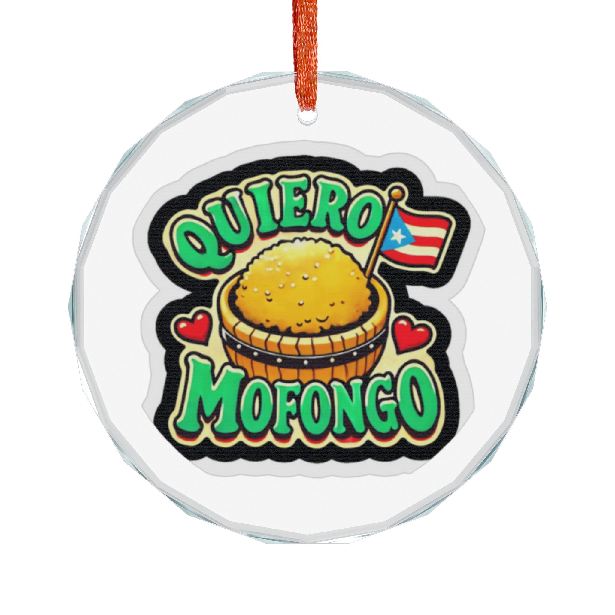 Crystal Heart Ornament — “Quiero Mofongo” Puerto Rican Food Holiday Decor