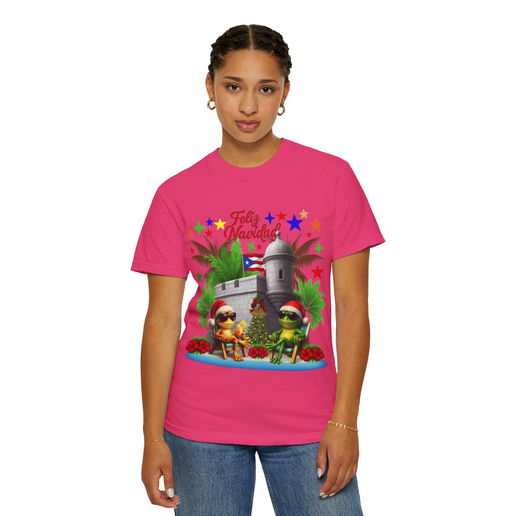 Feliz Navidad Puerto Rico T-Shirt  Castillo & Coquí Holiday Tee Puerto Rico Navidades