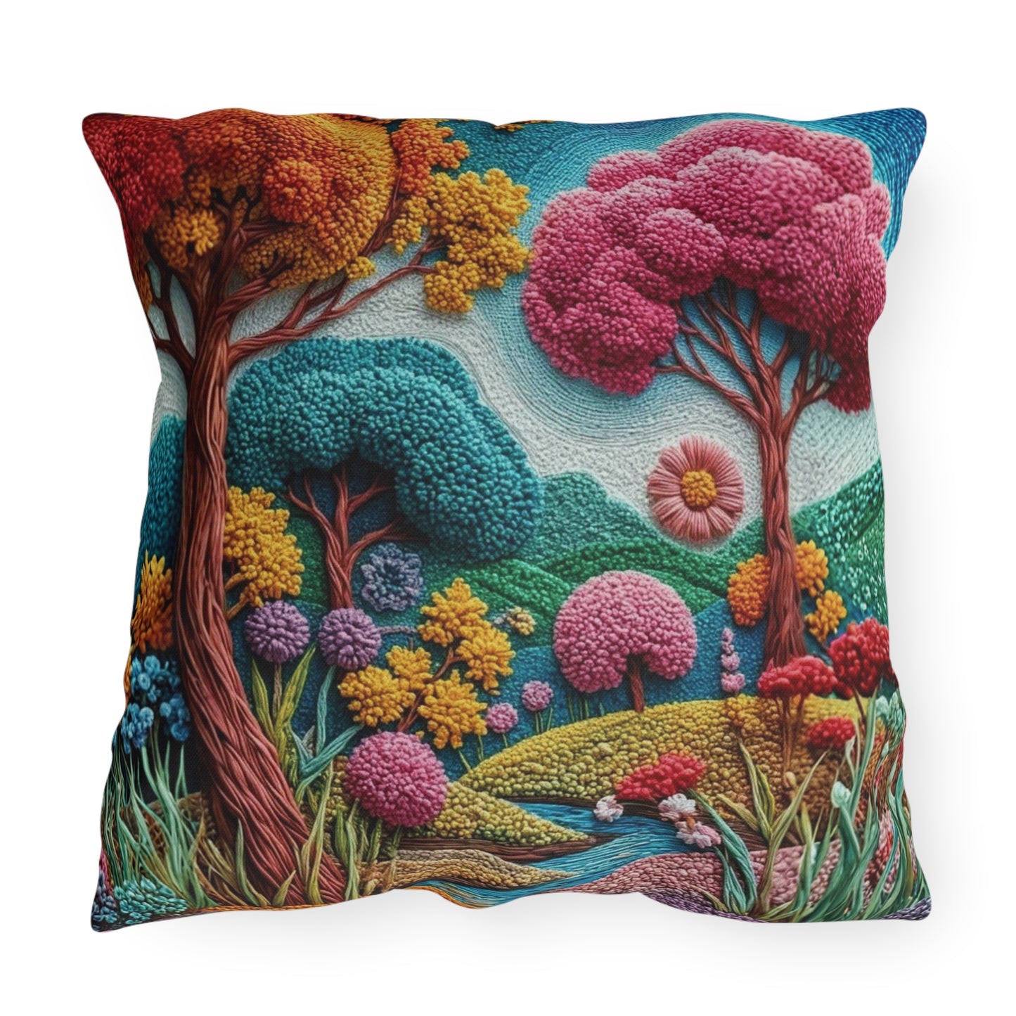 Outdoor Pillow — Colorful Whimsical Garden Landscape Throw Pillow