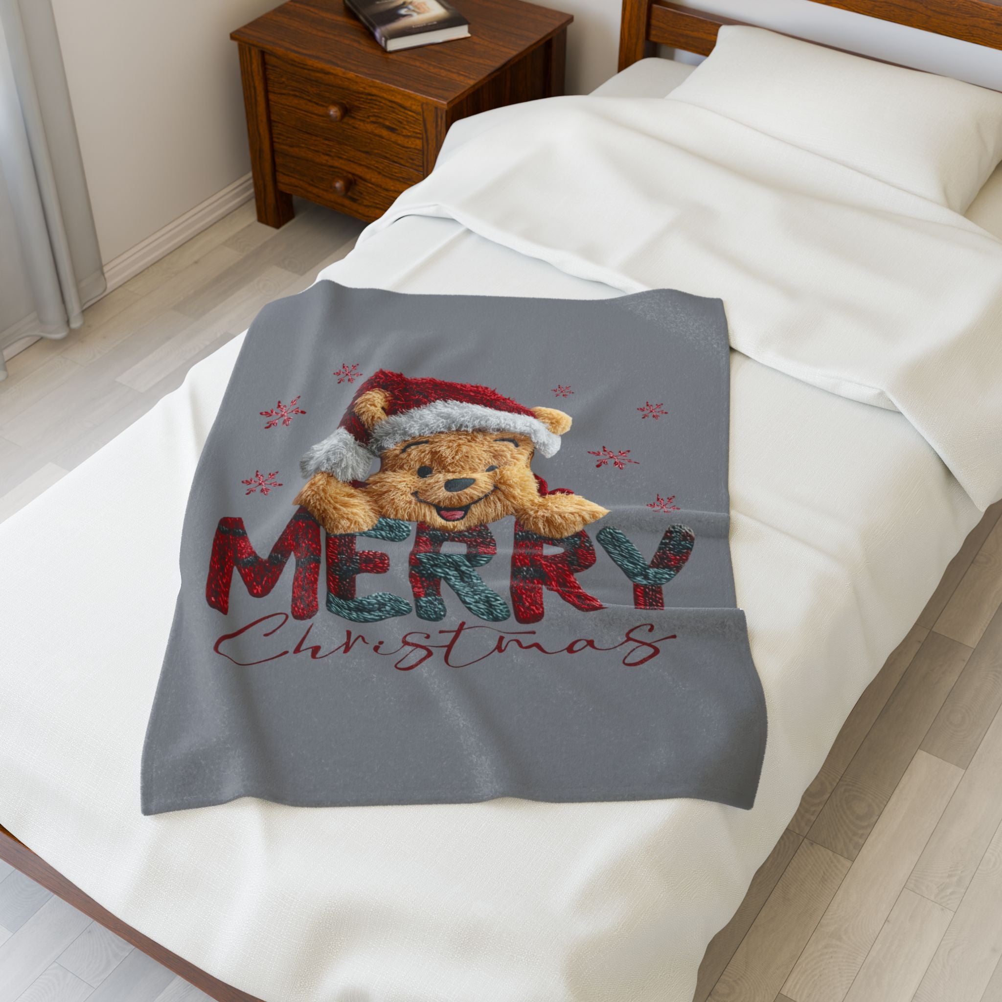 Magical Christmas Cartoon Blanket Merry Christmas Teddy Plush Blanket Soft Velveteen Holiday Throw