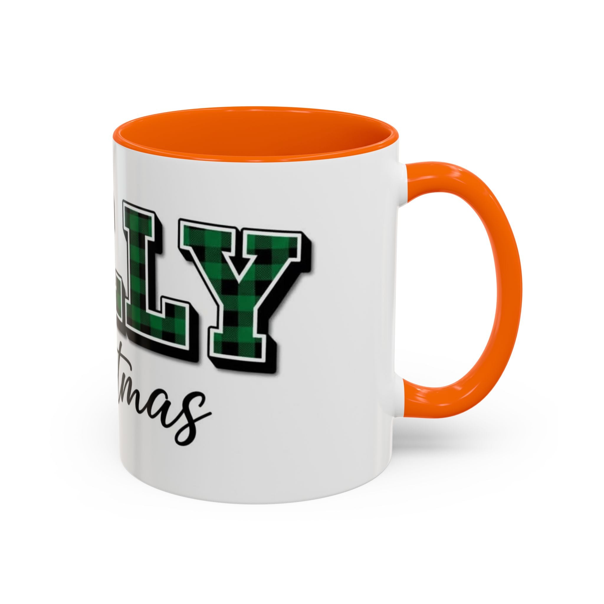 Holly Christmas Accent Coffee Mug — Green Plaid Holiday Gift (11/15oz)