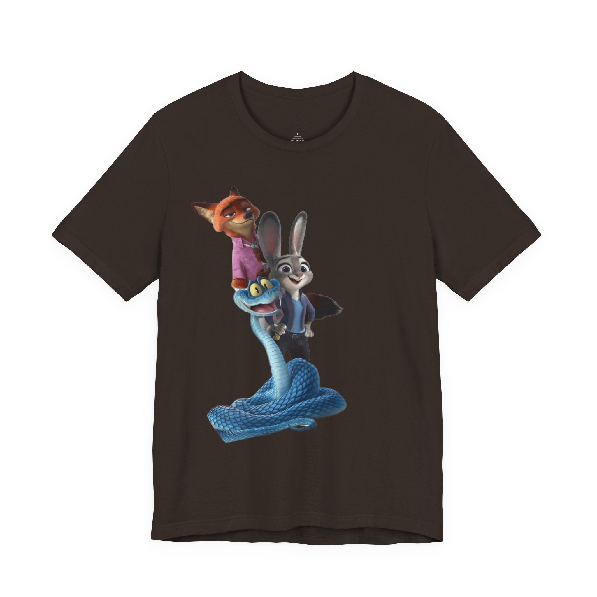 Animated Character Tee — Cute Fox & Bunny Stack Graphic T-Shirt  cartoon-style Christmas artwork