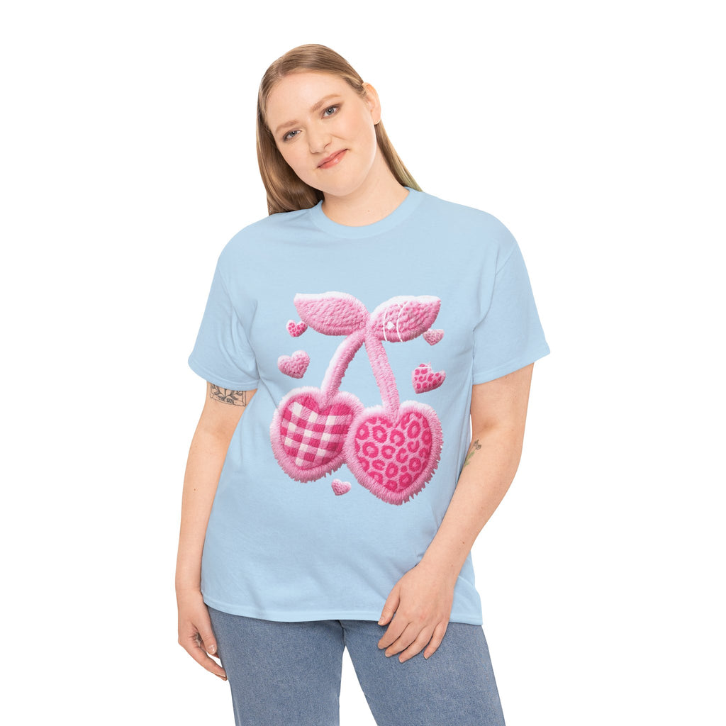 Pink Heart Cherries Tee  LOVE Graphic Valentine T-Shirt