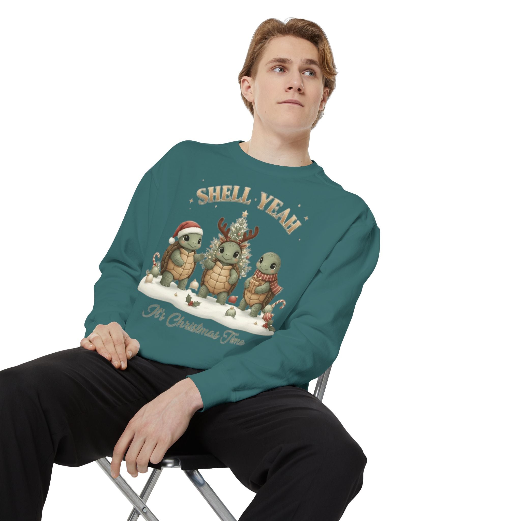 Christmas Turtle Sweatshirt  "Shell Yeah, It’s Christmas Time" Holiday Pullover