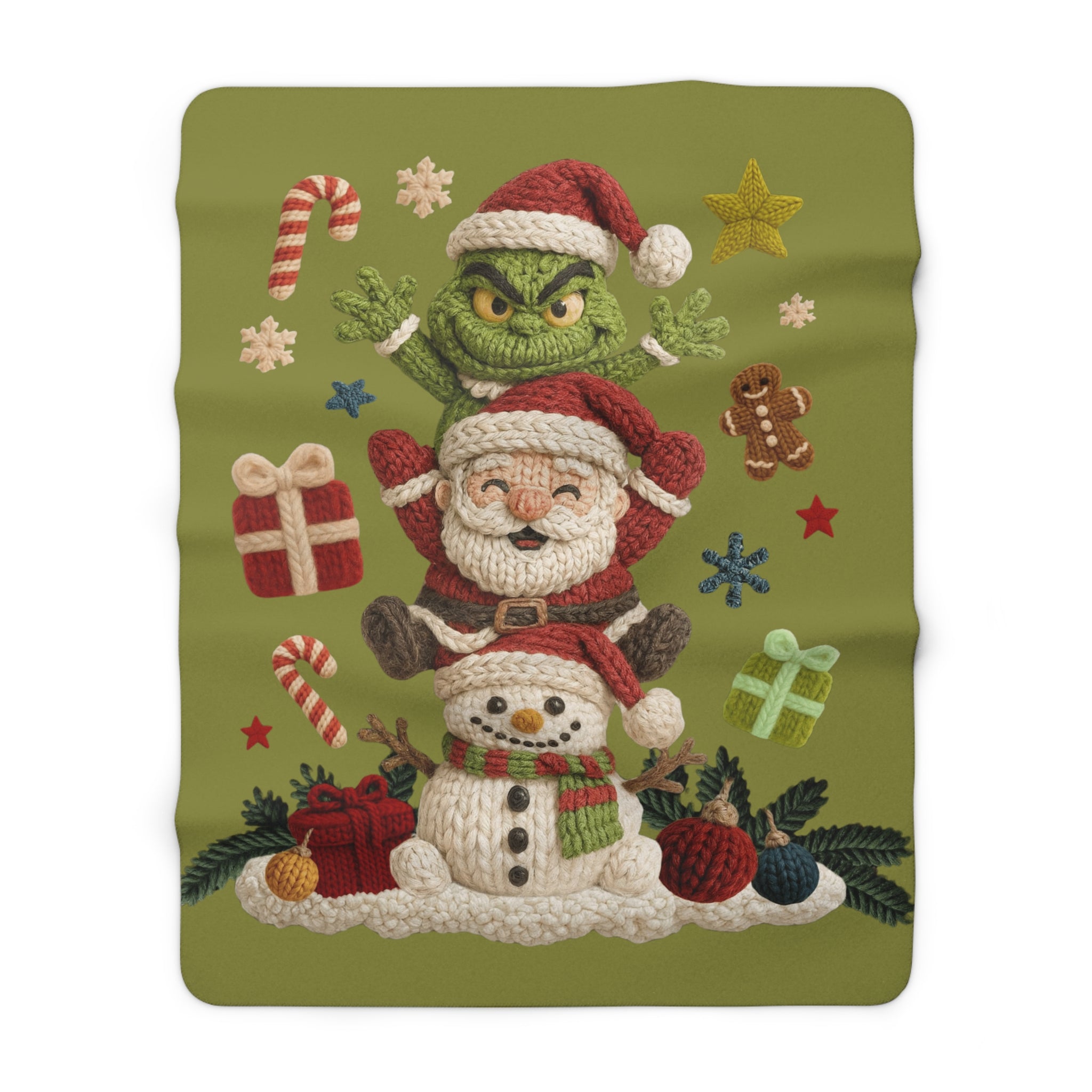 Magical Christmas Cartoon Blanket Christmas Stack Sherpa Blanket  Grinch, Santa & Snowman Holiday Throw
