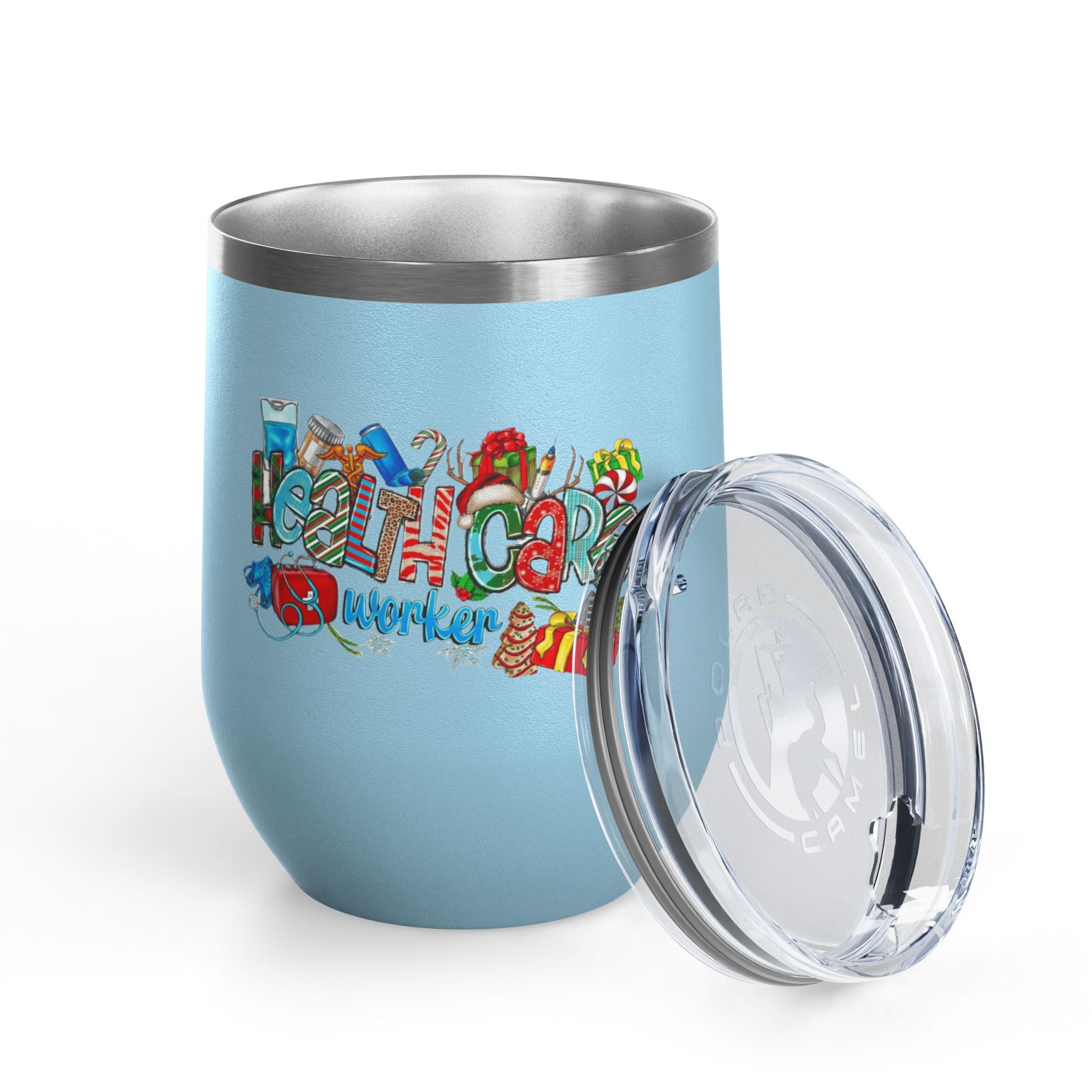 Healthcare Worker 12oz Wine Tumbler — Colorful Holiday Medical Staff Gift Medical Christmas Mug