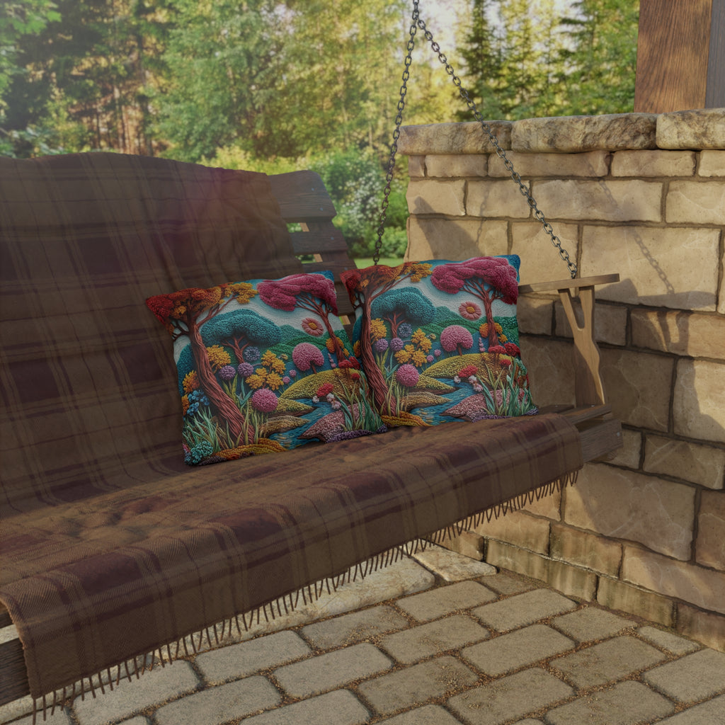 Outdoor Pillow — Colorful Whimsical Garden Landscape Throw Pillow