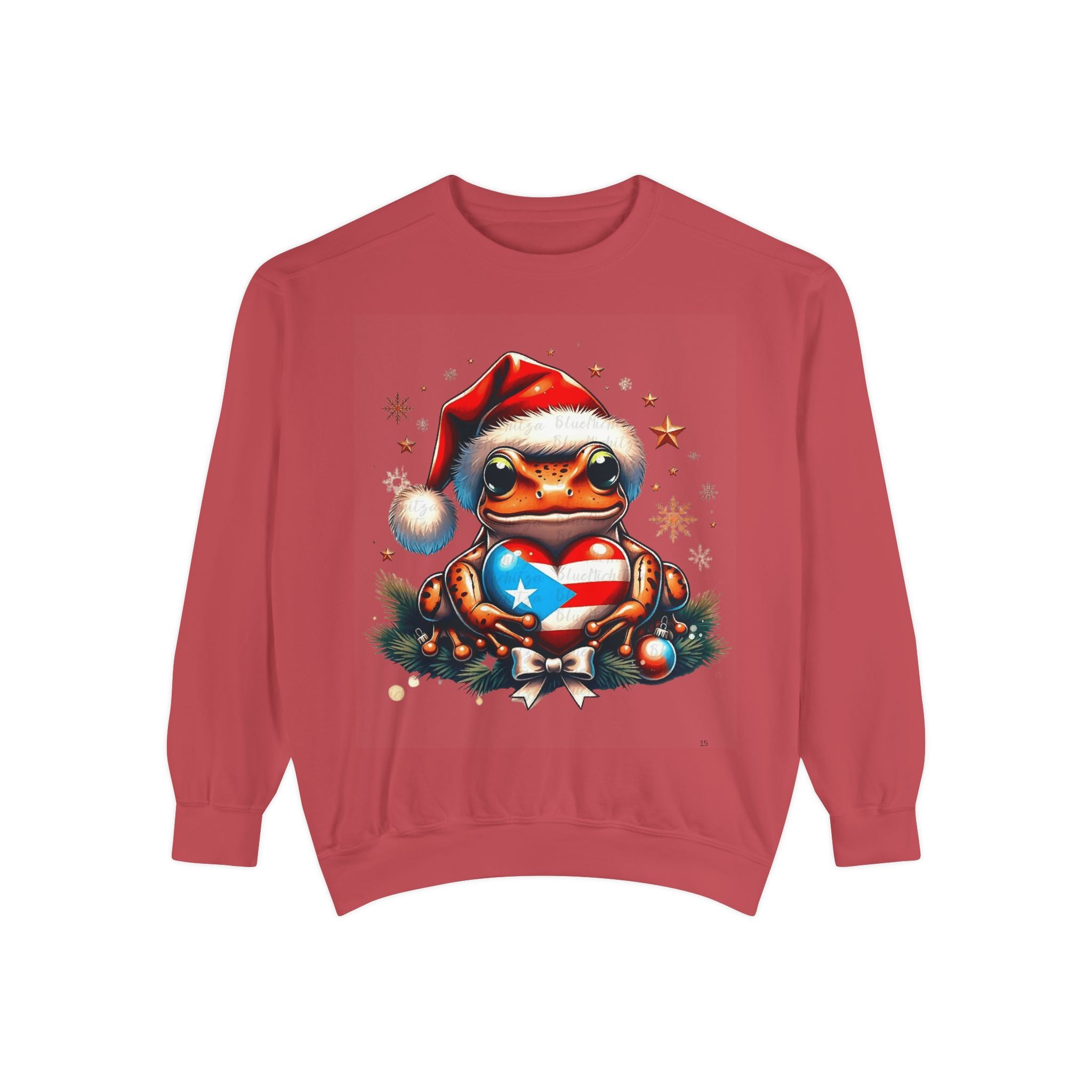 Christmas Coqui Sweatshirt — Cute Santa Frog Holding Ornament Holiday Sweater