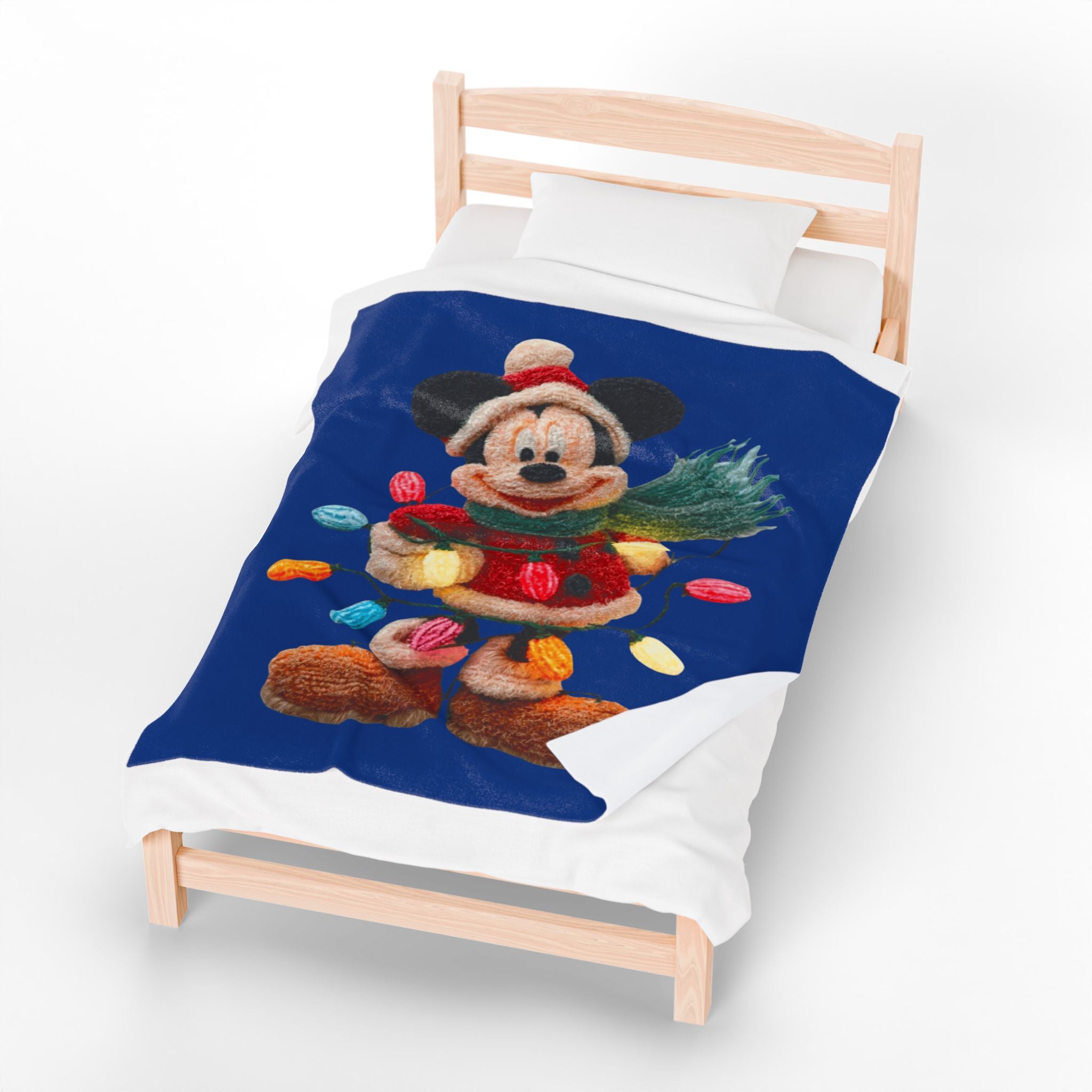 Mickey Mouse Holiday Velveteen Plush Blanket — Festive Lights & Scarf Cozy Throw