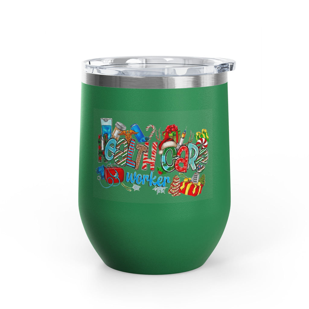 Healthcare Worker 12oz Wine Tumbler — Colorful Holiday Medical Staff Gift Medical Christmas Mug