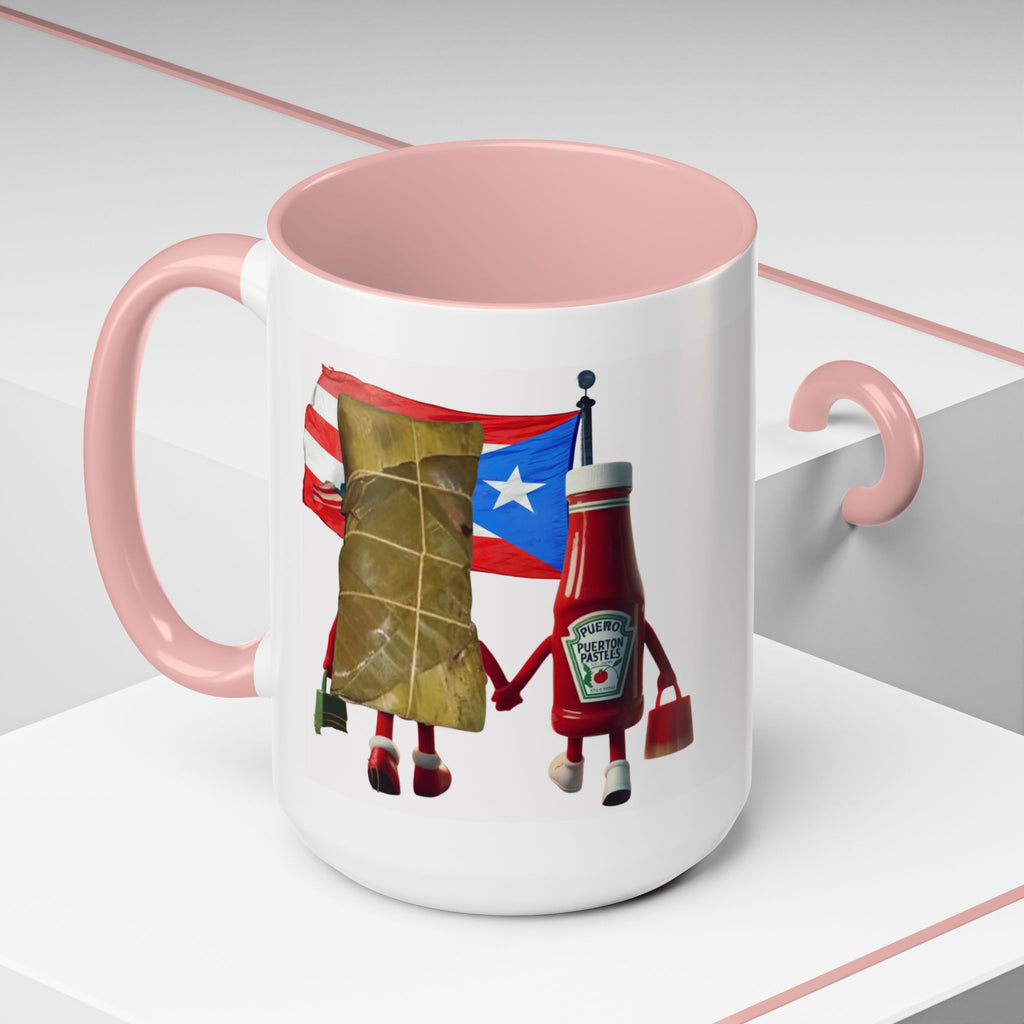 Puerto Rican Flag Ketchup & Pasteles Coffee Mug — Funny Food Friends Accent Mug (11/15oz)